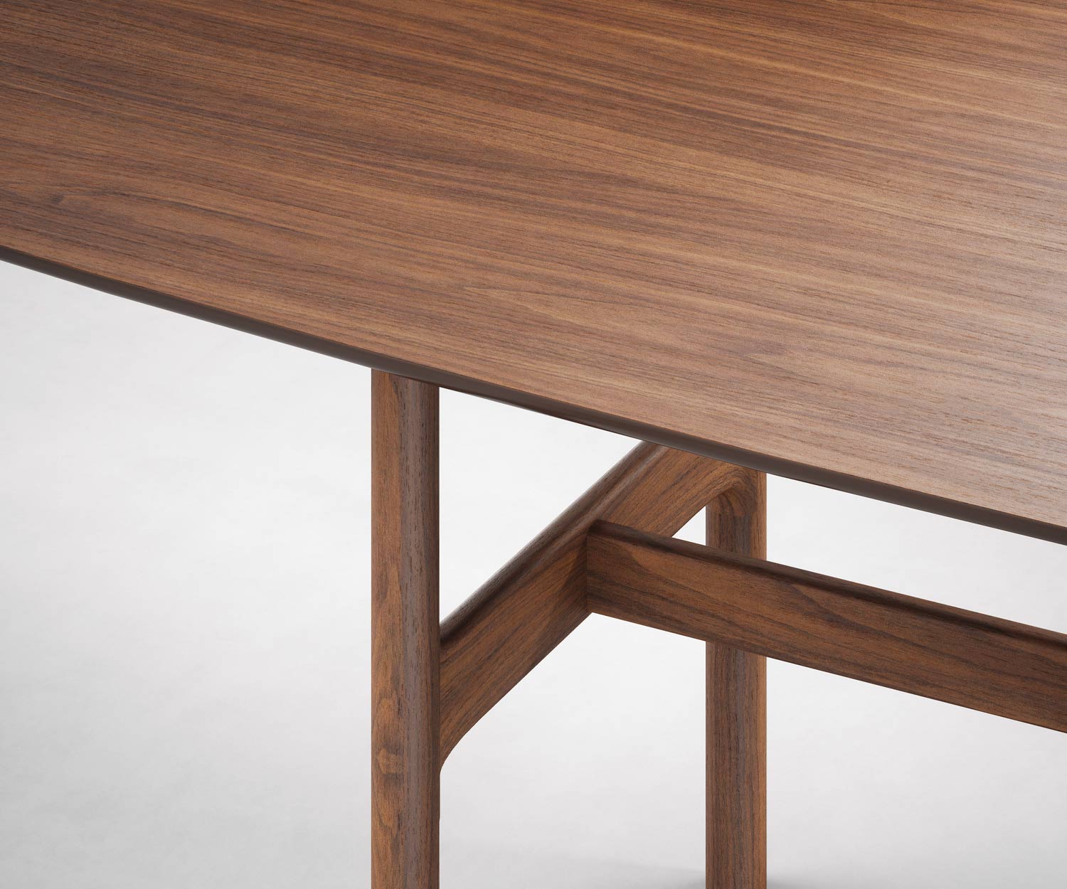 Detail massief houten frame gefineerd tafelblad walnoot walnoot Detail massief houten frame gefineerd tafelblad walnoot walnoot