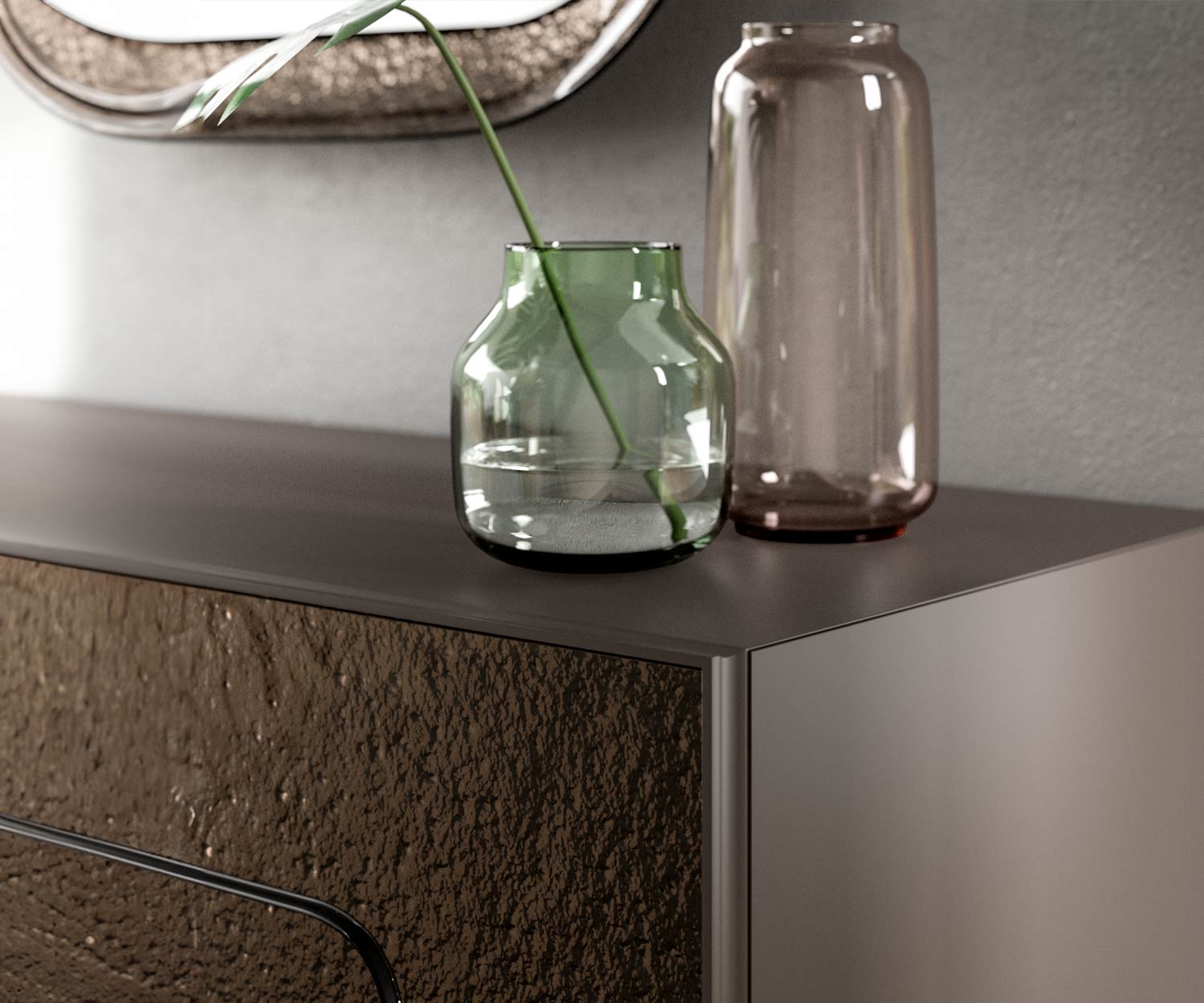 Hoogwaardig dressoir met zilveren glazen front Hoogwaardig dressoir met zilveren glazen front