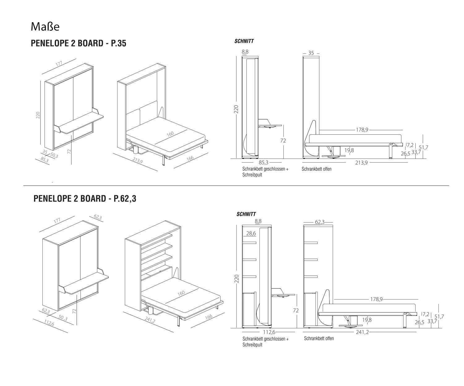 Clei Ontwerp kleerkastbed Penelope maatschets Clei Ontwerp kleerkastbed Penelope maatschets