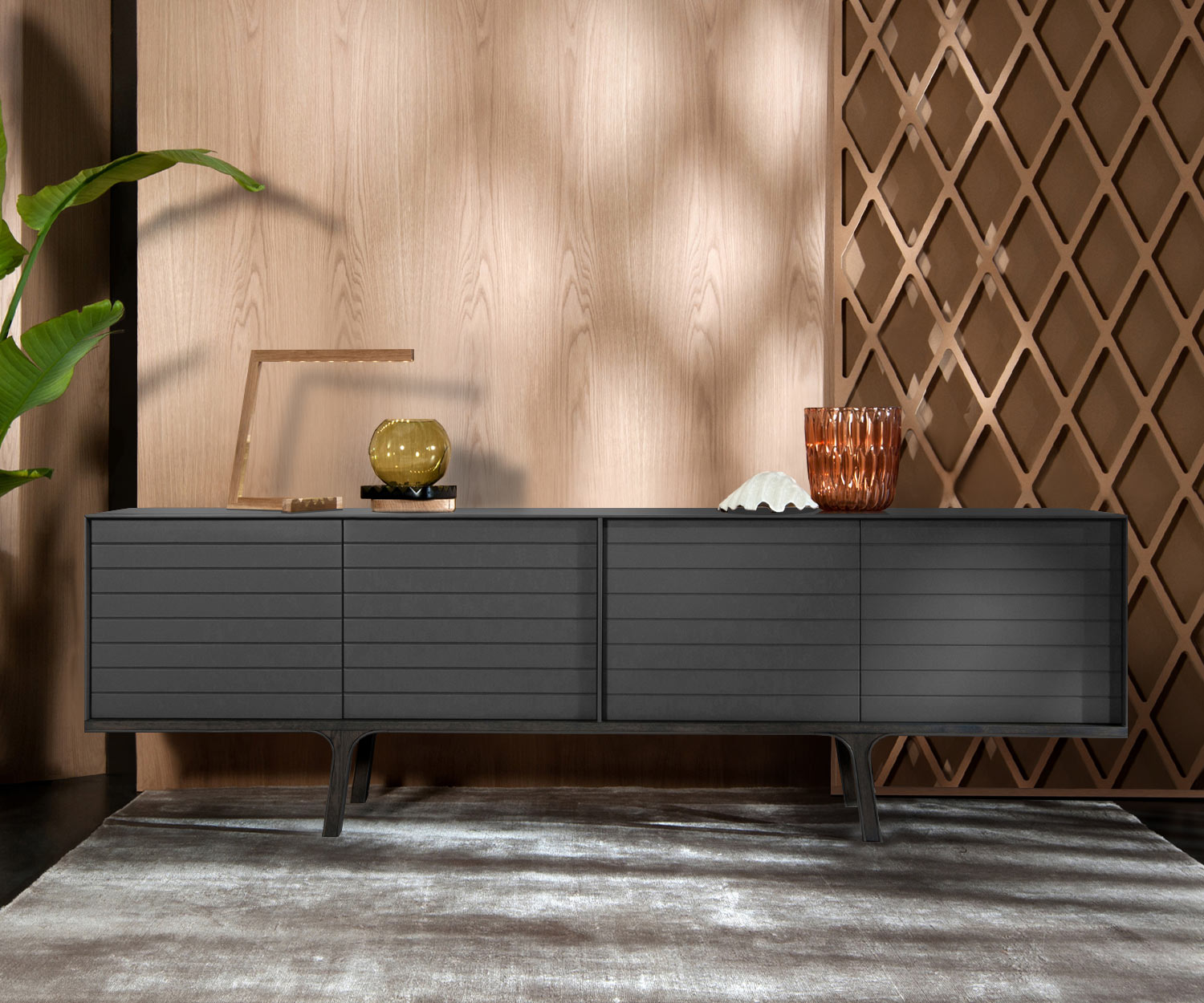 Exclusief al2 Mobius 002 Design dressoir eucalyptus onderstel en poten donkergrijs Exclusief al2 Mobius 002 Design dressoir eucalyptus onderstel en poten donkergrijs