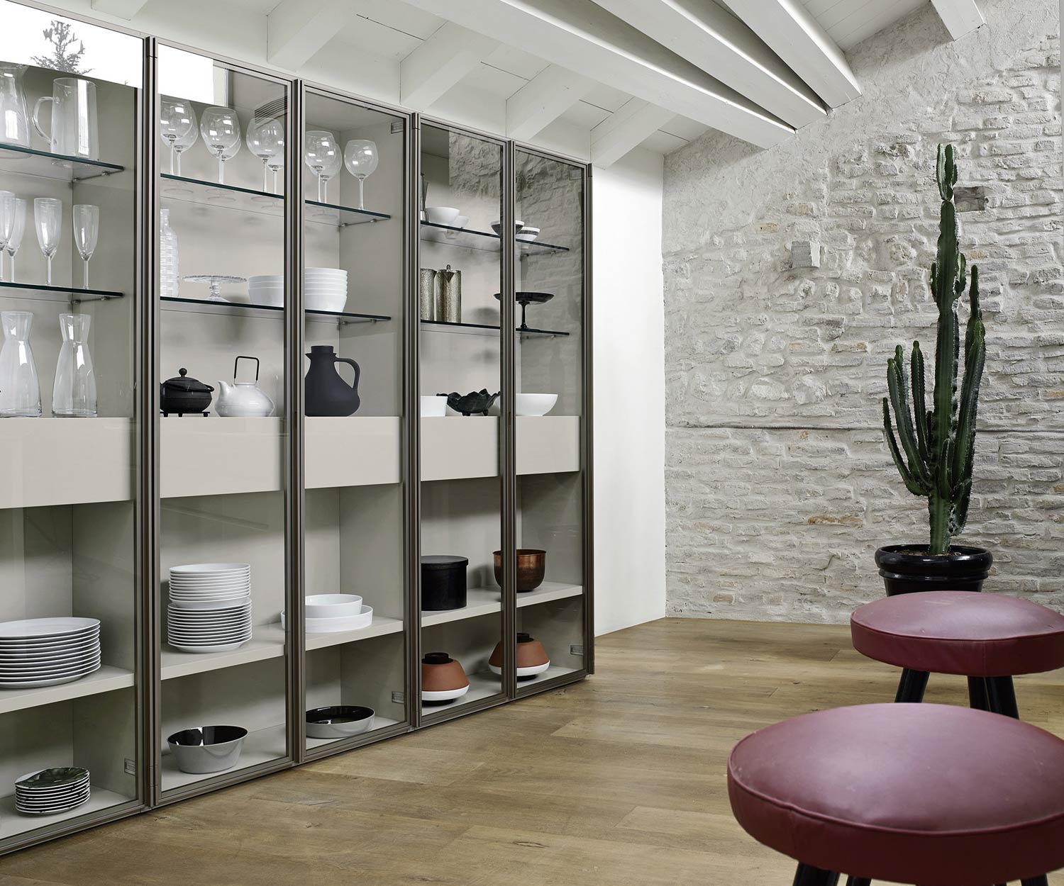Moderne Livitalia boekenkast met glazen kast C63 Moderne Livitalia boekenkast met glazen kast C63