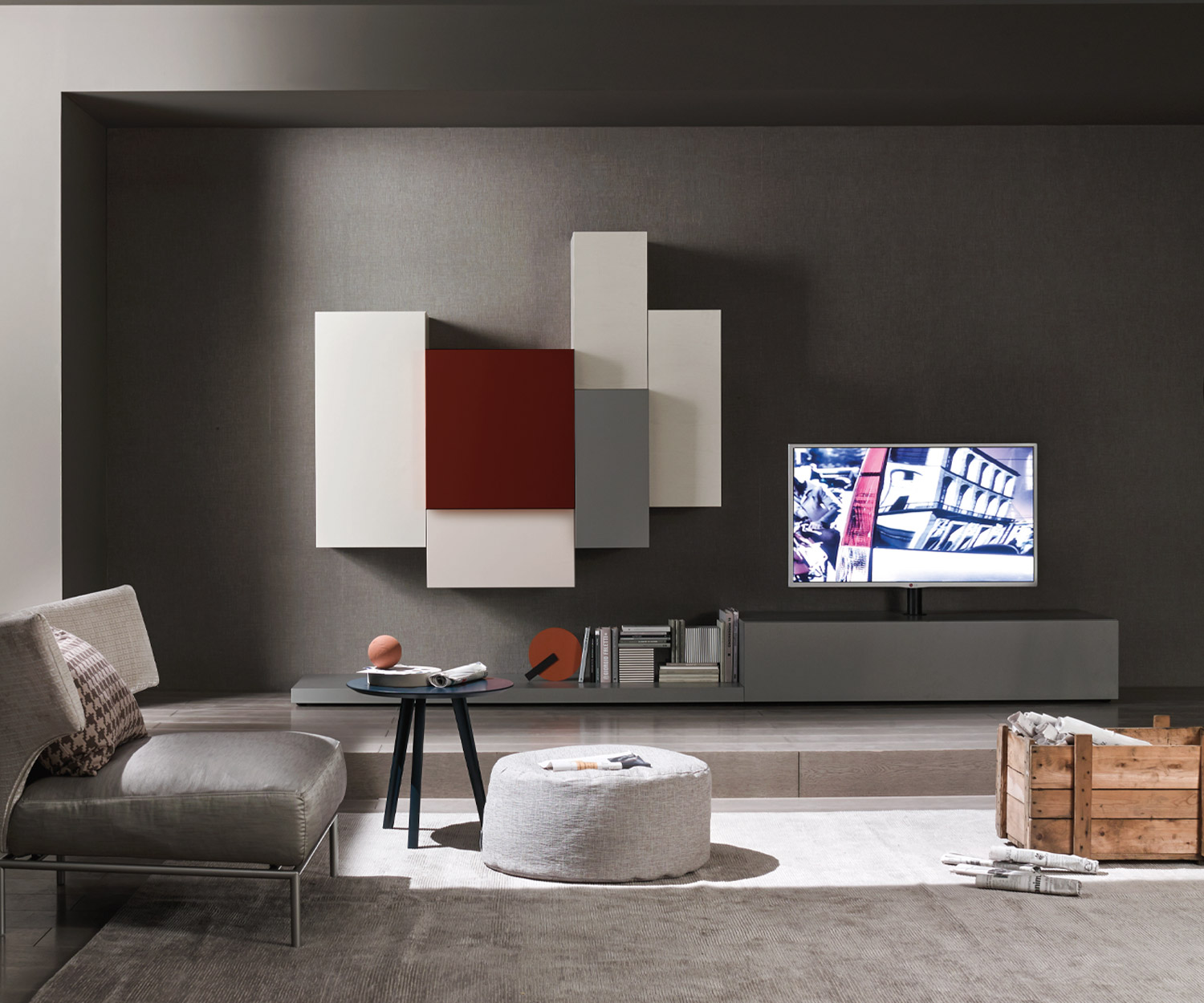 Exclusief Livitalia Design wandmeubel C49 met TV-kolombevestiging
