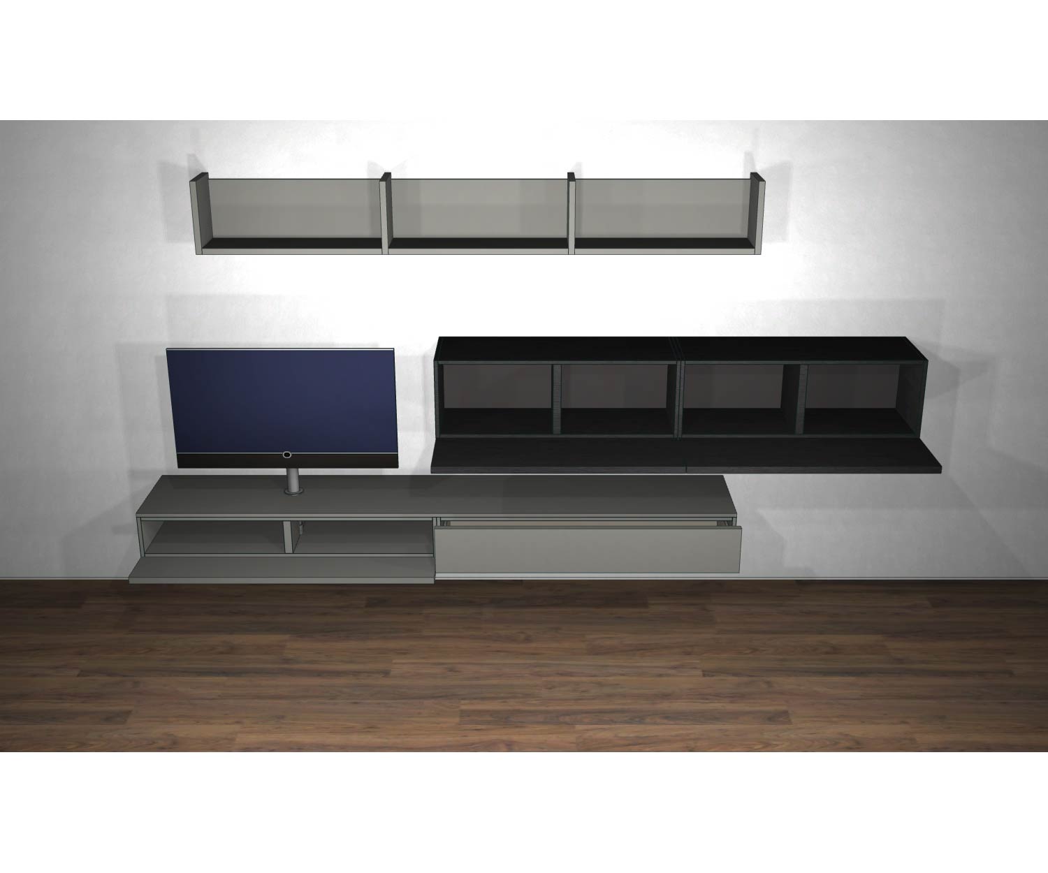 Livitalia Ontwerp wandmeubel C60 schets met open deuren en andere elementen Livitalia Ontwerp wandmeubel C60 schets met open deuren en andere elementen