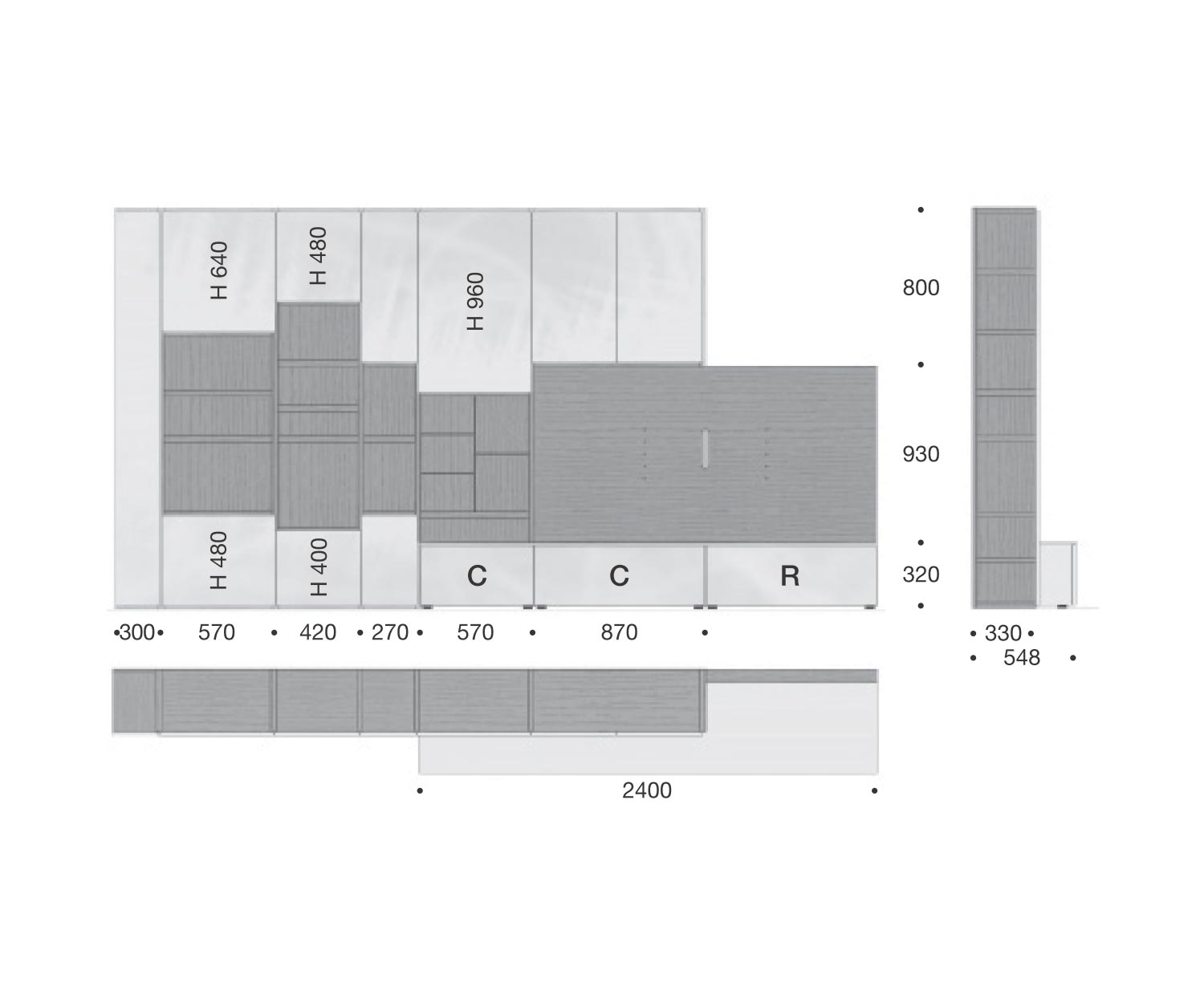 Design wandmeubel met boekenplank C64 Schets Afmetingen Afmetingen Design wandmeubel met boekenplank C64 Schets Afmetingen Afmetingen