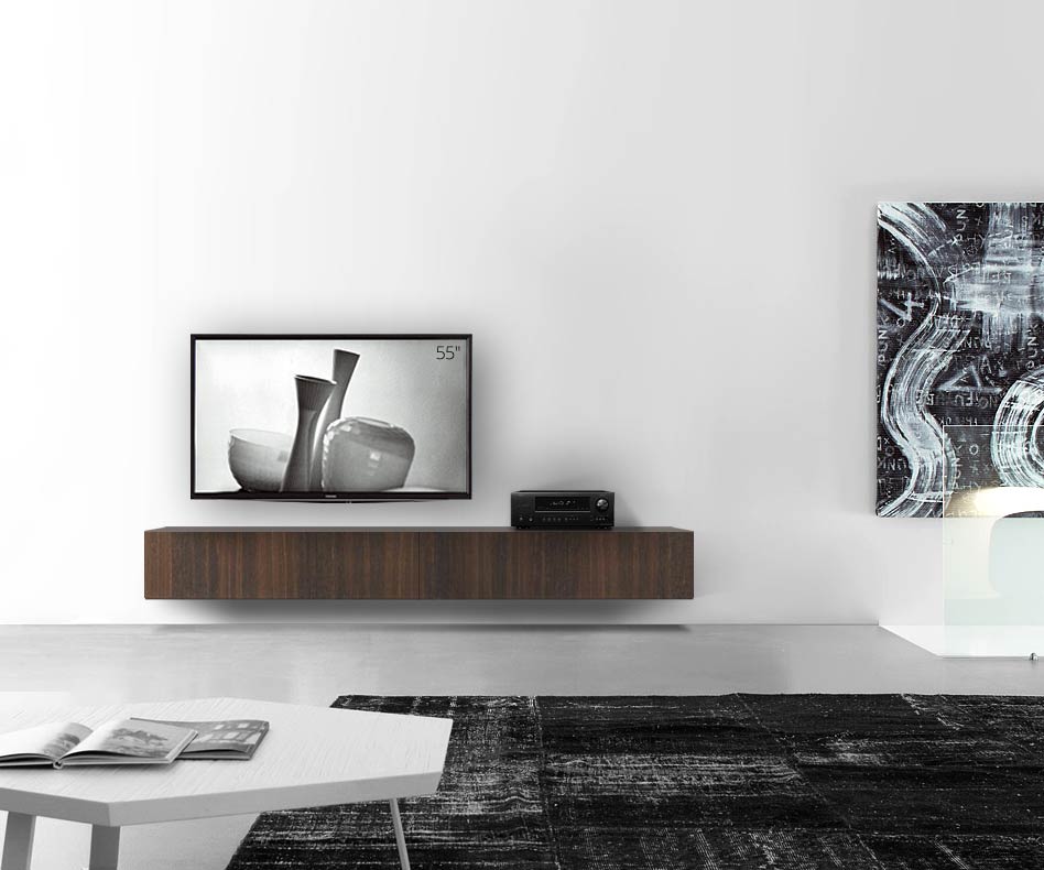 Livitalia Houten design lowboard configurator wand 240 cm 32 cm 56 cm bruin eiken Livitalia Houten design lowboard configurator wand 240 cm 32 cm 56 cm bruin eiken