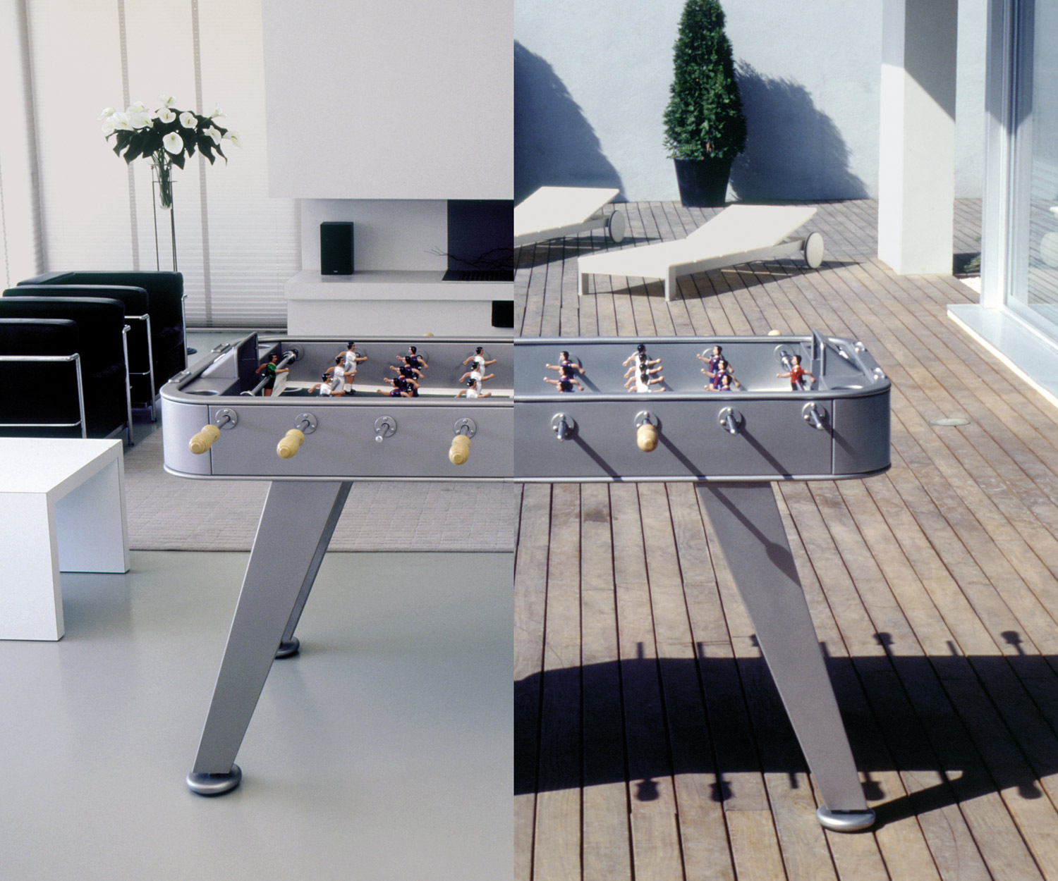 Moderne RS Barcelona tafelvoetbaltafel binnen buiten zilvergrijs roestvrij staal Moderne RS Barcelona tafelvoetbaltafel binnen buiten zilvergrijs roestvrij staal