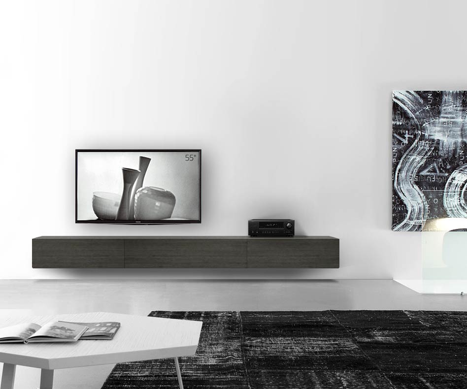 Livitalia Houten design lowboard configurator wand 300 cm 32 cm 46 cm grijs eiken