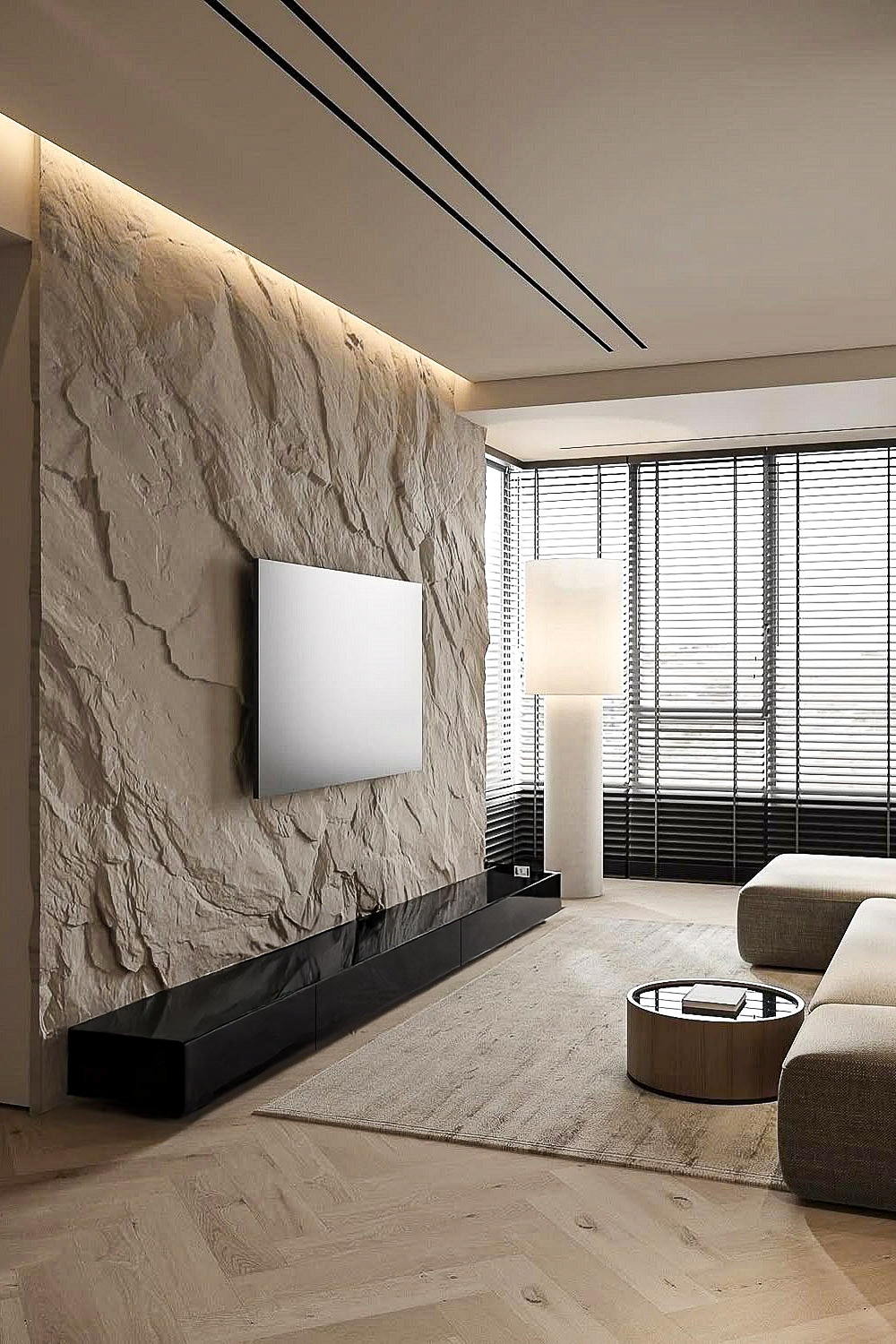 uniform-beige-gehouden-woonkamer-met-enkele-zwarte-accenten