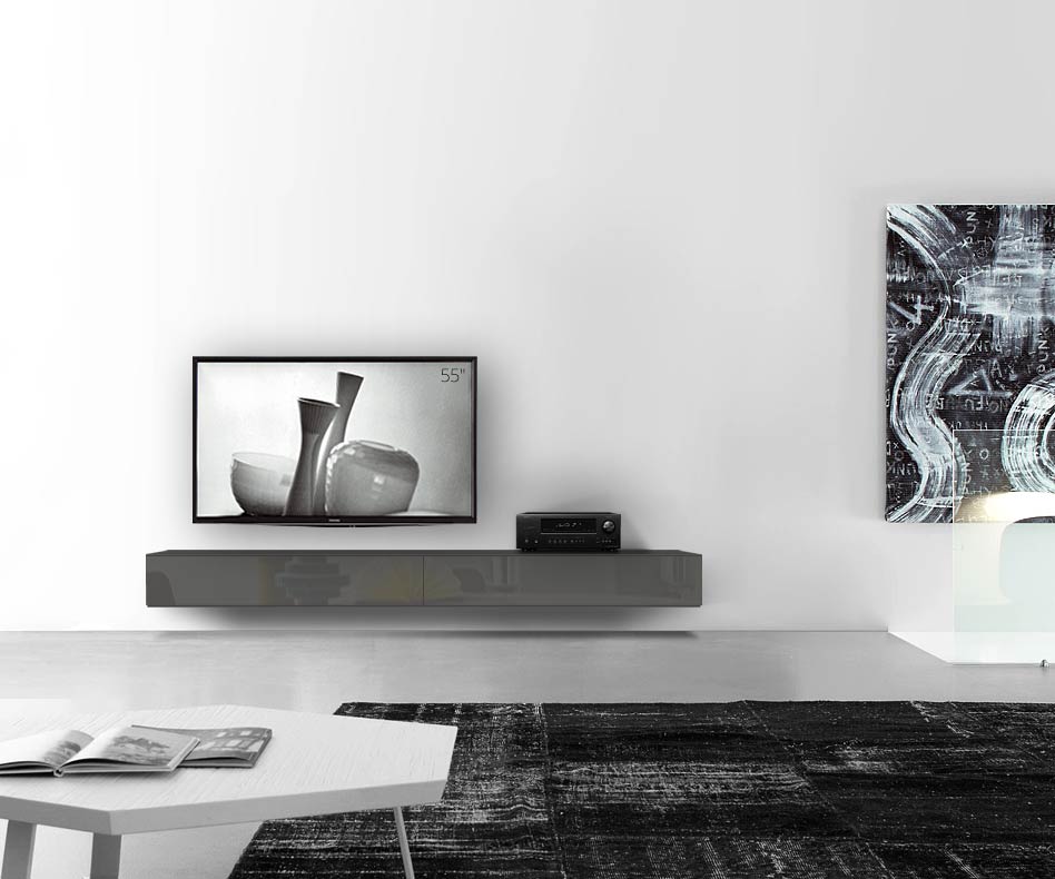/Design lowboard wand B240 H25 5 glans donkergrijs /Design lowboard wand B240 H25 5 donkergrijs glans