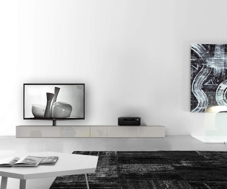 Design lowboard configurator met TV-houder basisbreedte 300 25,5 45 links glanzend lichtgrijs Design lowboard configurator met TV-houder basisbreedte 300 25,5 45 links glanzend lichtgrijs