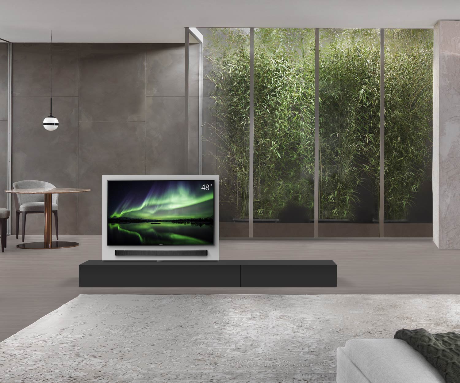 Livitalia Roto design lowboard ruimteverdeler met draaibaar TV-paneel B150 50 H25 D56 NeroM B90re oBox