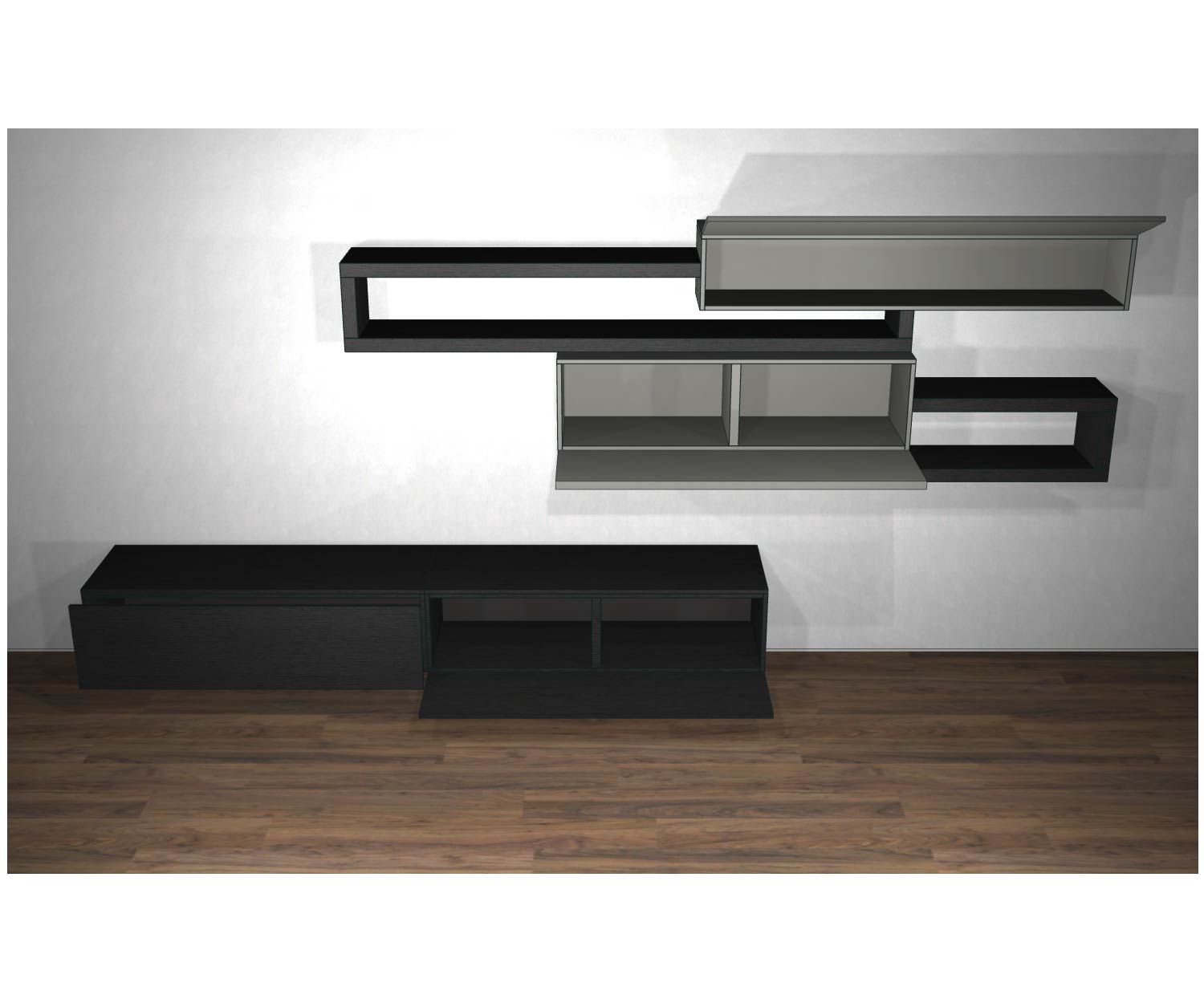 Hoogwaardige Livitalia Design hangelement C27 Schets van de opstelling met open deuren Hoogwaardige Livitalia Design hangelement C27 Schets van de opstelling met open deuren