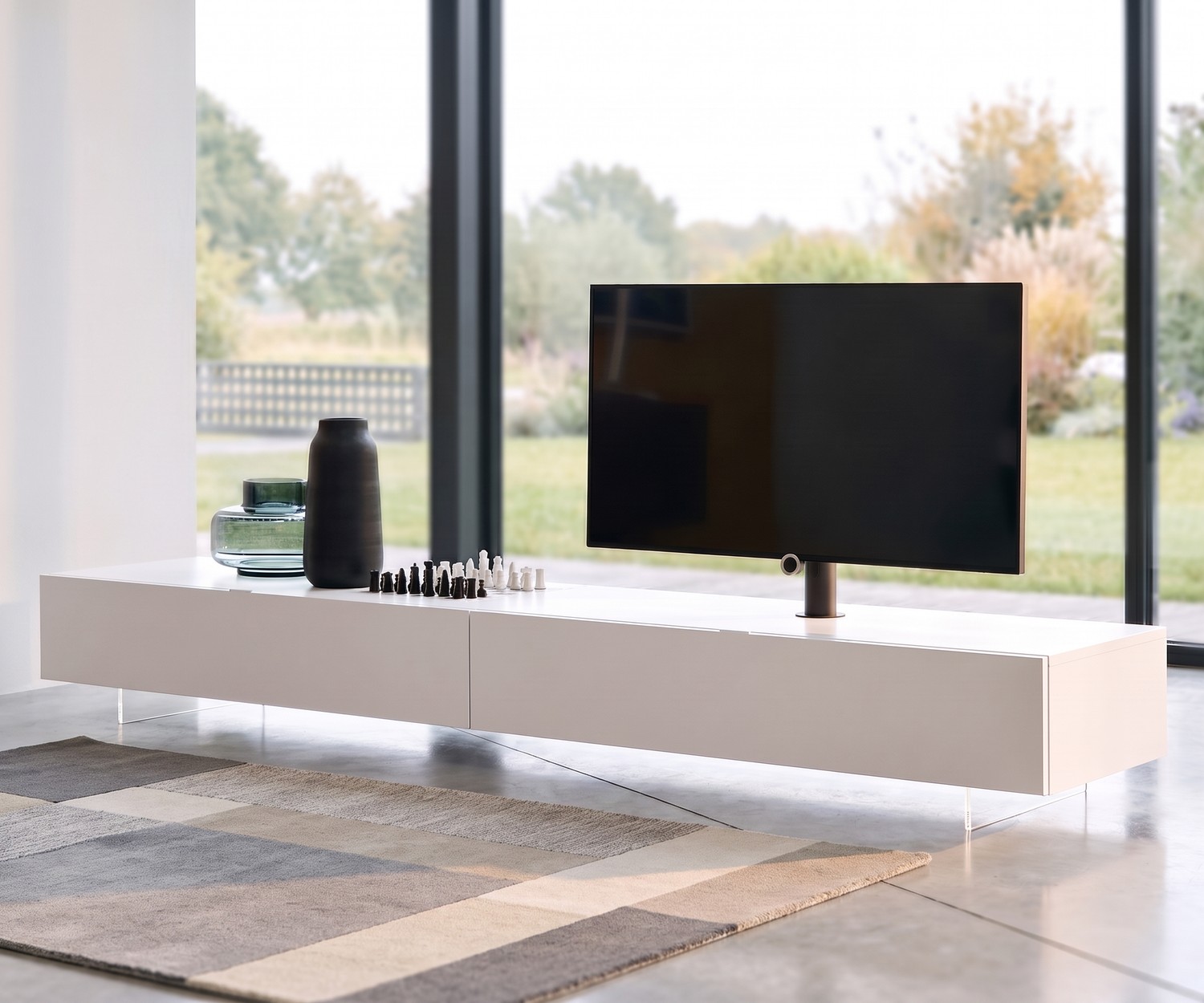 Livitalia transparante tv-sokkel voor lowboard Livitalia transparante tv-onderbouw voor zwevend tv-meubel in de woonkamer, minimalistisch design van methacryl.