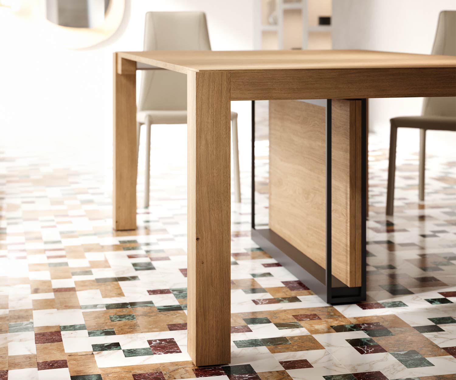 Ozzio_A3 Eettafel uittrekbare vierkante poten Ozzio_A3 Eettafel uittrekbare vierkante poten