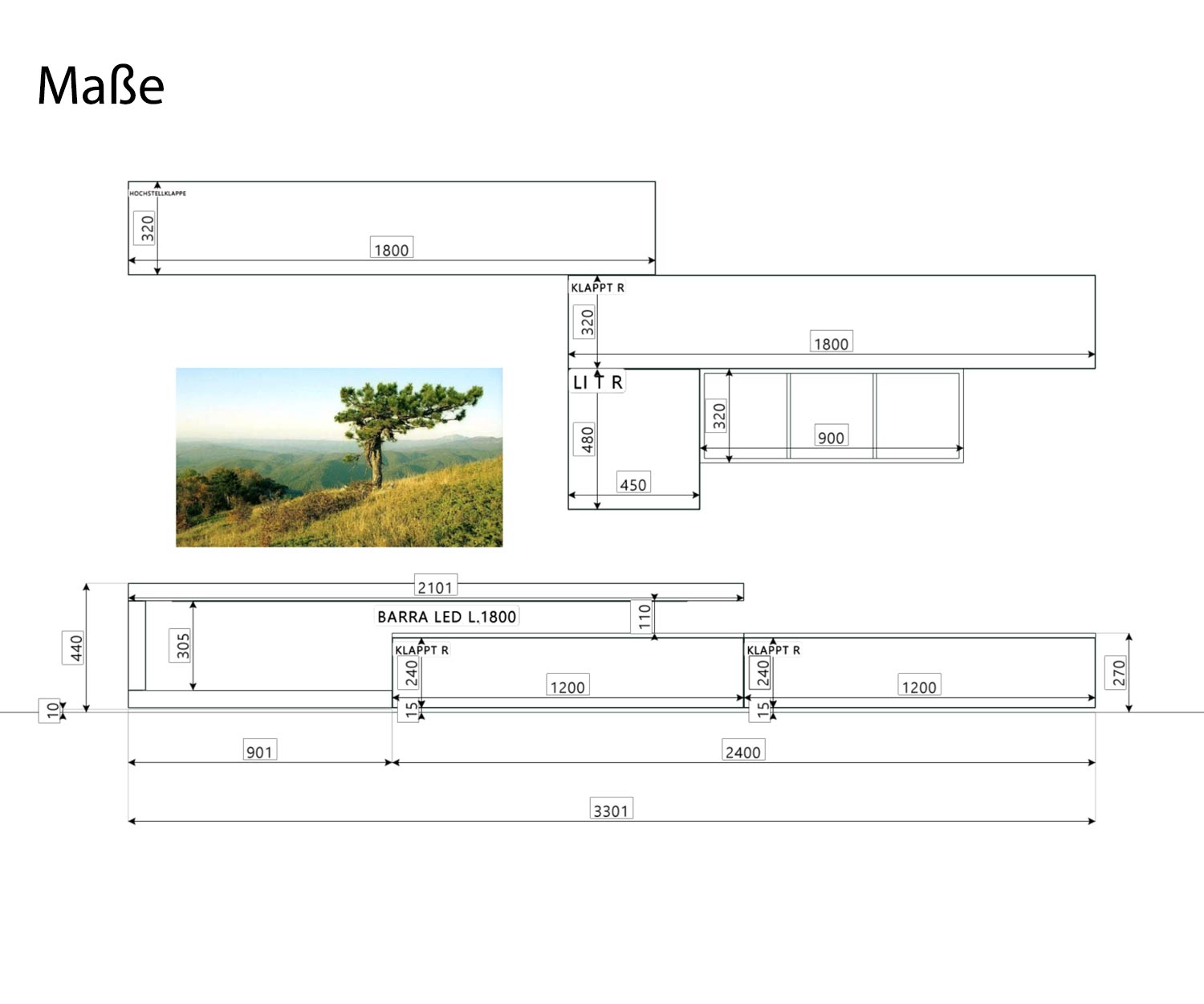 Modern design wandmeubel C99 afmetingen schets maten Modern design wandmeubel C99 afmetingen schets maten