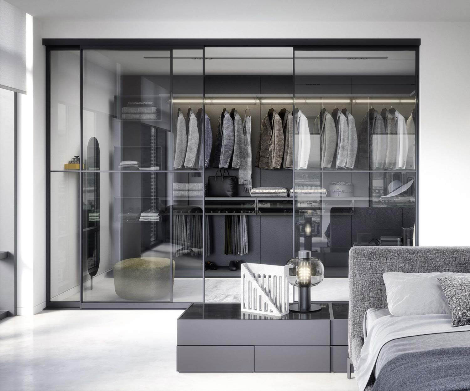 Luxe dressing inloopkast slaapkamer mat donker LED Luxe dressing inloopkast slaapkamer mat donker LED