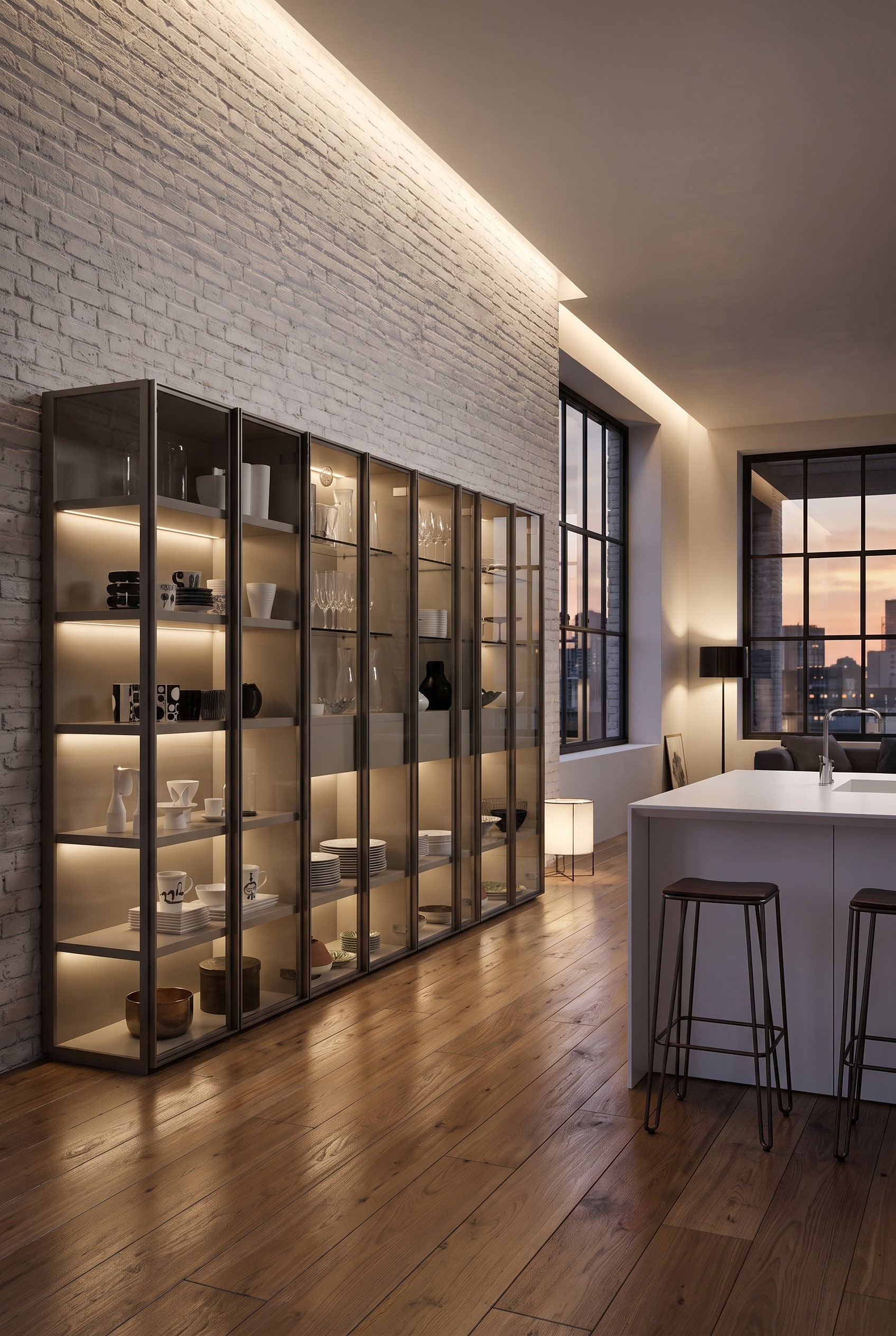 Loft Bücherregal mit Glastüren im Industrial Stil