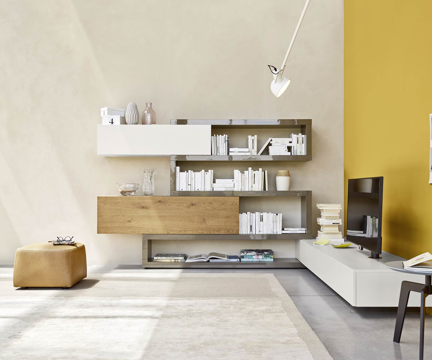 Hoogwaardige Livitalia Design hoekwandmeubel C29A met TV-design lowboard en gestapelde kasten Hoogwaardige Livitalia Design hoekwandmeubel C29A met TV-design lowboard en gestapelde kasten