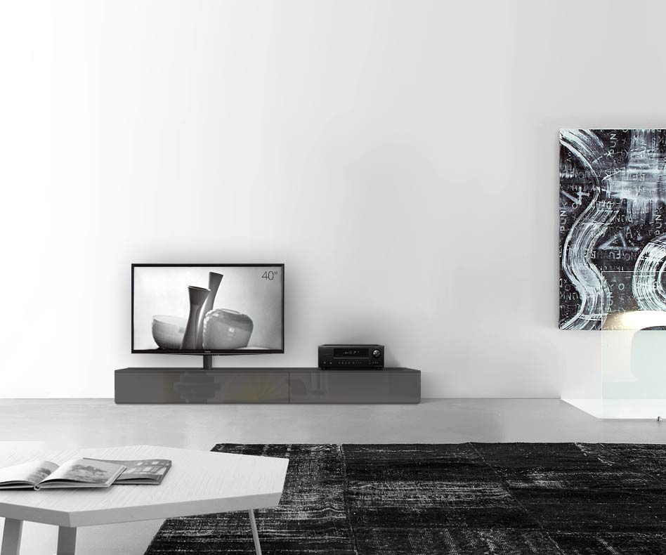 Design lowboard configurator met TV-houder basisbreedte 210 25,5 45 links glanzend donkergrijs Design lowboard configurator met TV-houder basisbreedte 210 25,5 45 links glanzend donkergrijs