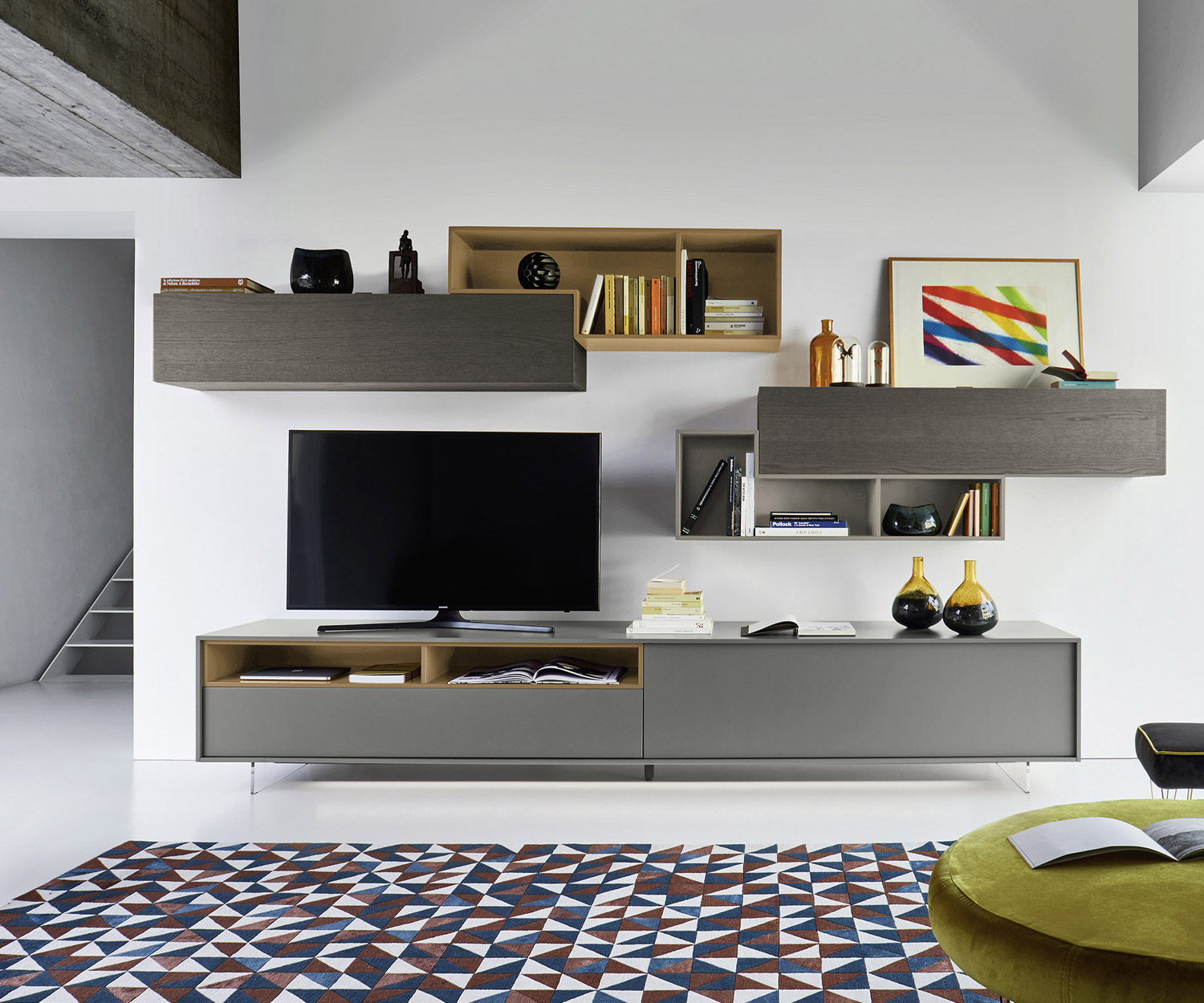 Exclusief Livitalia Design wandmeubel C21 met open elementen in mat grijs Exclusief Livitalia Design wandmeubel C21 met open elementen in mat grijs