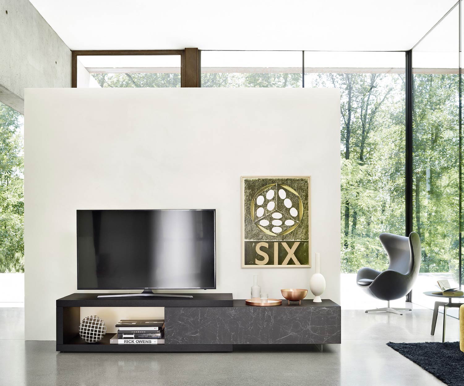 Exclusief Livitalia Design TV wandmeubel C01 voor flatscreen TV met vloerbank en onderkast