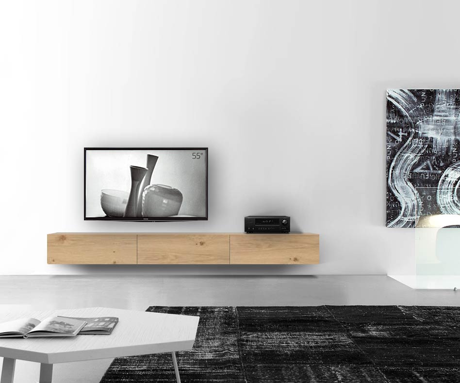 Livitalia Houten design lowboard configurator wand 270 cm 32 cm 46 cm licht eiken Livitalia Houten design lowboard configurator wand 270 cm 32 cm 46 cm licht eiken