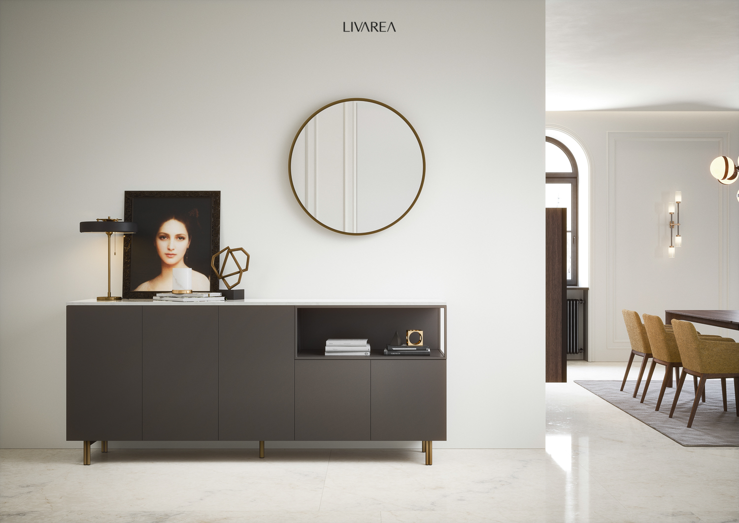 Buffetkast op metalen poten met deuren en open vak Buffetkast op metalen poten met deuren en open vak