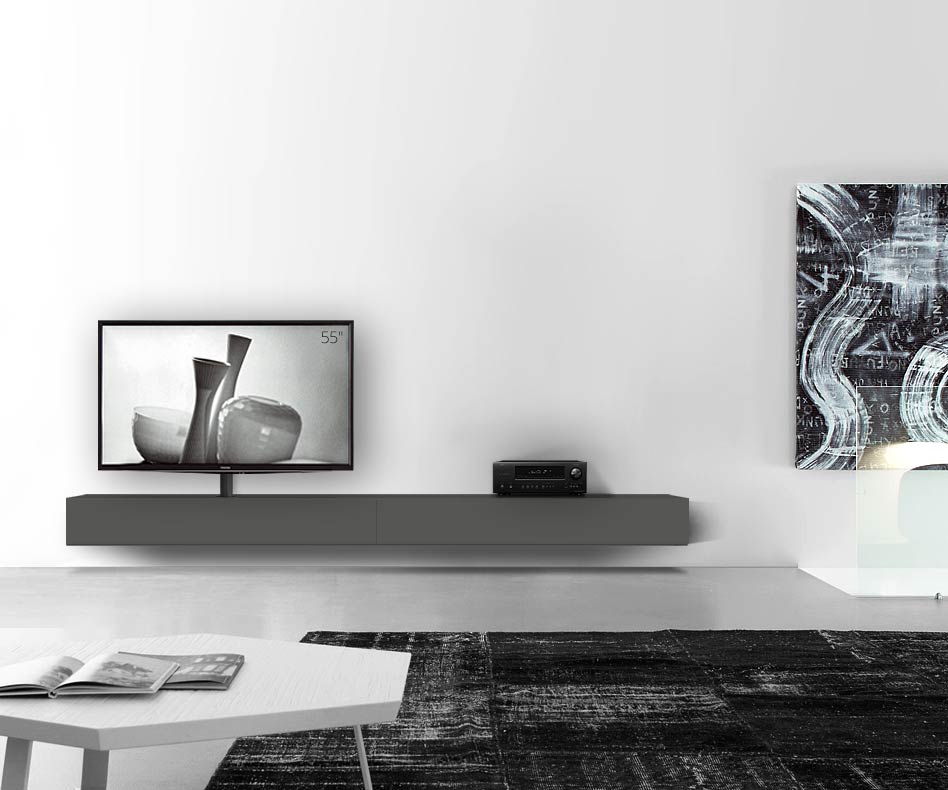 Design lowboard configurator met TV-bevestiging wandbreedte 300 24 45 links mat donkergrijs Design lowboard configurator met TV-bevestiging wandbreedte 300 24 45 links mat donkergrijs