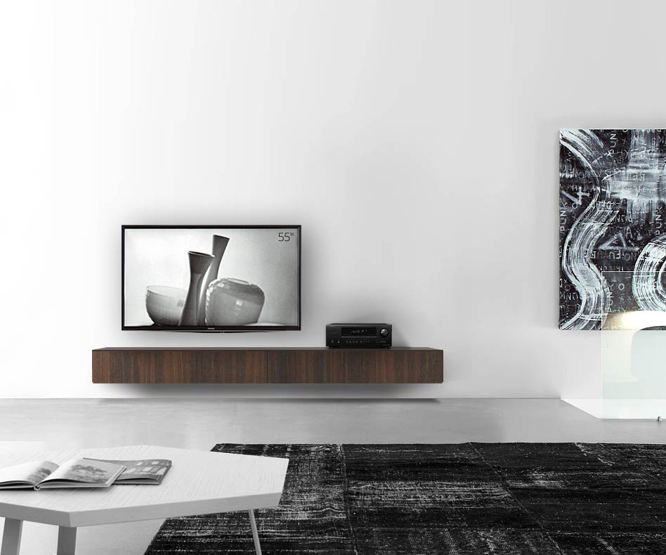 Livitalia Houten design lowboard configurator wand 240 cm 24 cm 46 cm bruin eiken Livitalia Houten design lowboard configurator wand 240 cm 24 cm 46 cm bruin eiken