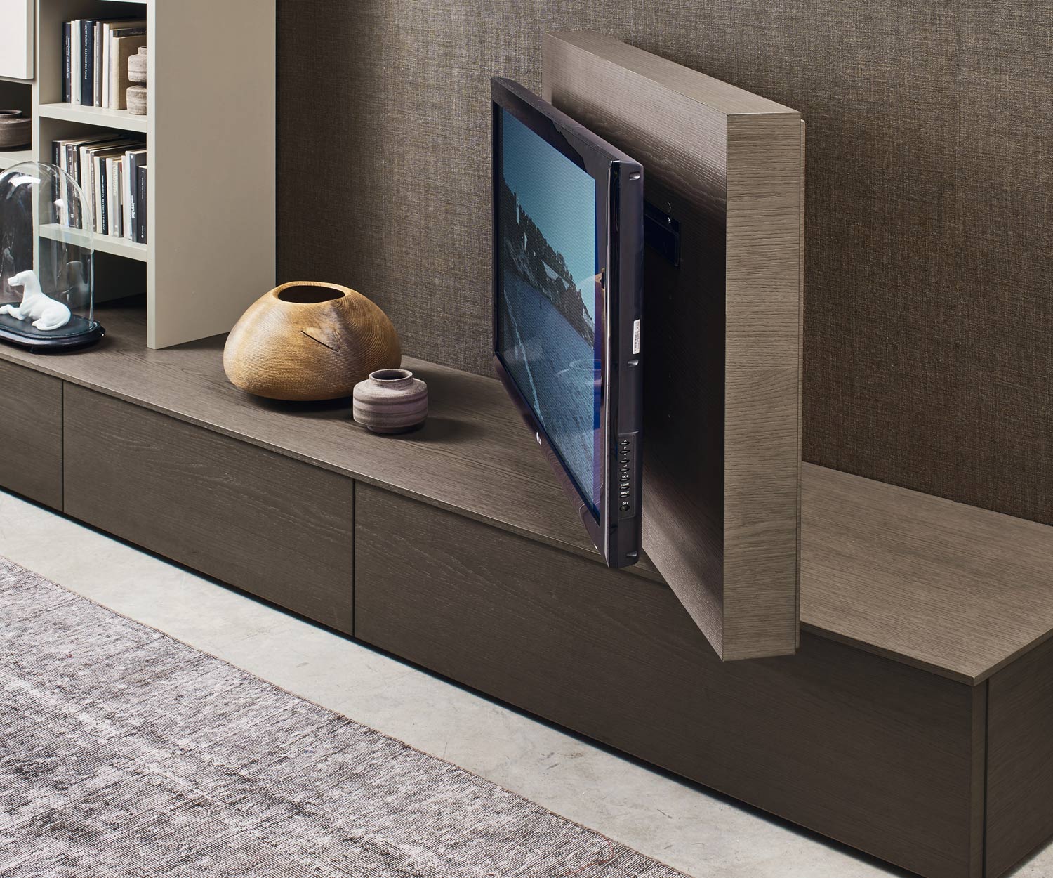 Exclusief Livitalia Vision-design lowboard met 90° draaibaar TV-paneel Exclusief Livitalia Vision-design lowboard met 90° draaibaar TV-paneel