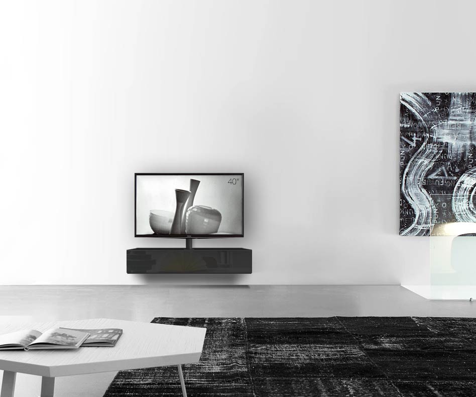 Design lowboard configurator met TV-bevestiging wandbreedte 120 24 54,6 midden glans zwart Design lowboard configurator met TV-bevestiging wandbreedte 120 24 54,6 midden glans zwart