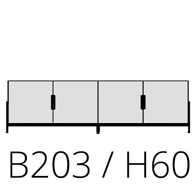 B 203 cm H 60 cm 4 deuren