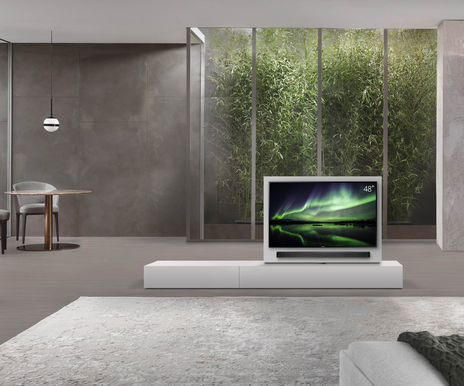 Livitalia Roto design lowboard ruimteverdeler met draaibaar TV-paneel B150 50 H25 D56 ArticoM B90li oBox