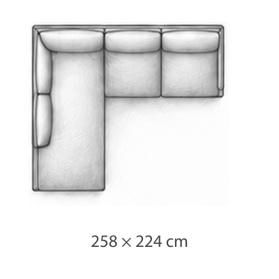 Hoekbank links · 258 × 224 cm