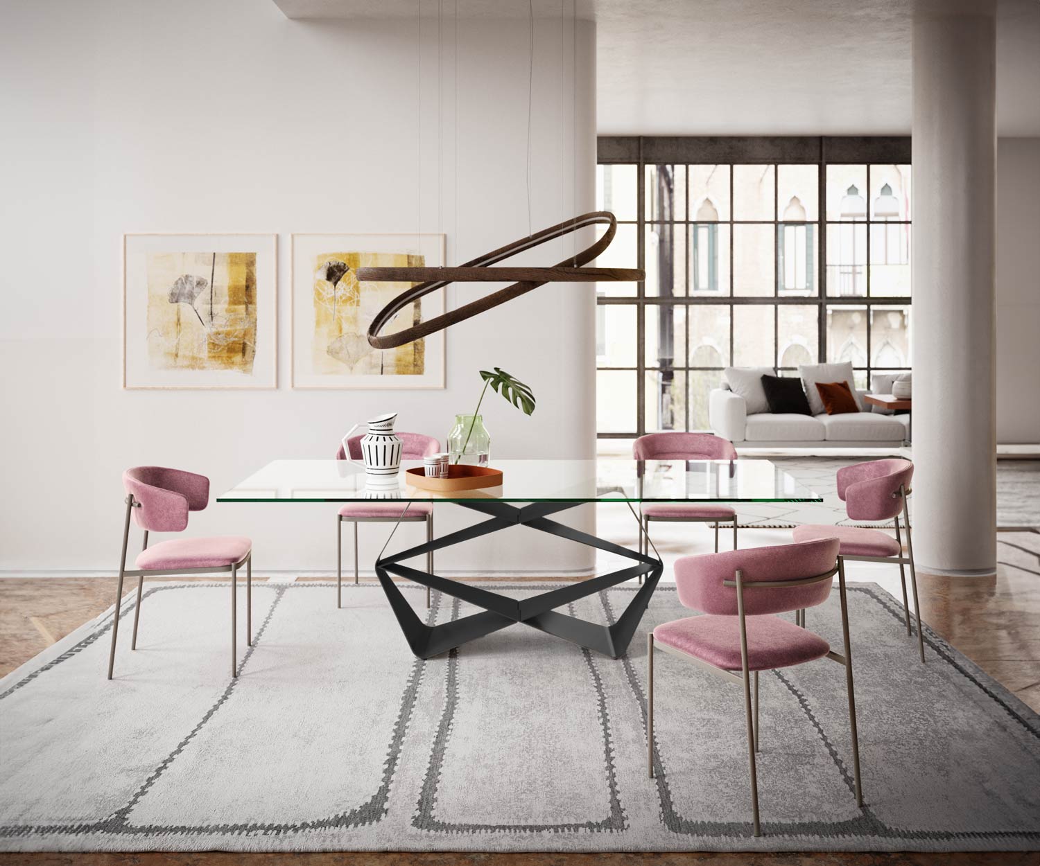 Moderne vierkante glazen eettafel 240 cm Moderne vierkante glazen eettafel 240 cm