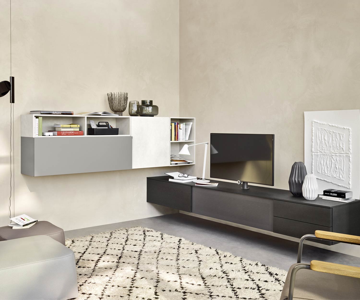 Livitalia Design wandmeubel C51 hoekmeubel in donker gebeitst eikenfineer Livitalia Design wandmeubel C51 hoekmeubel in donker gebeitst eikenfineer