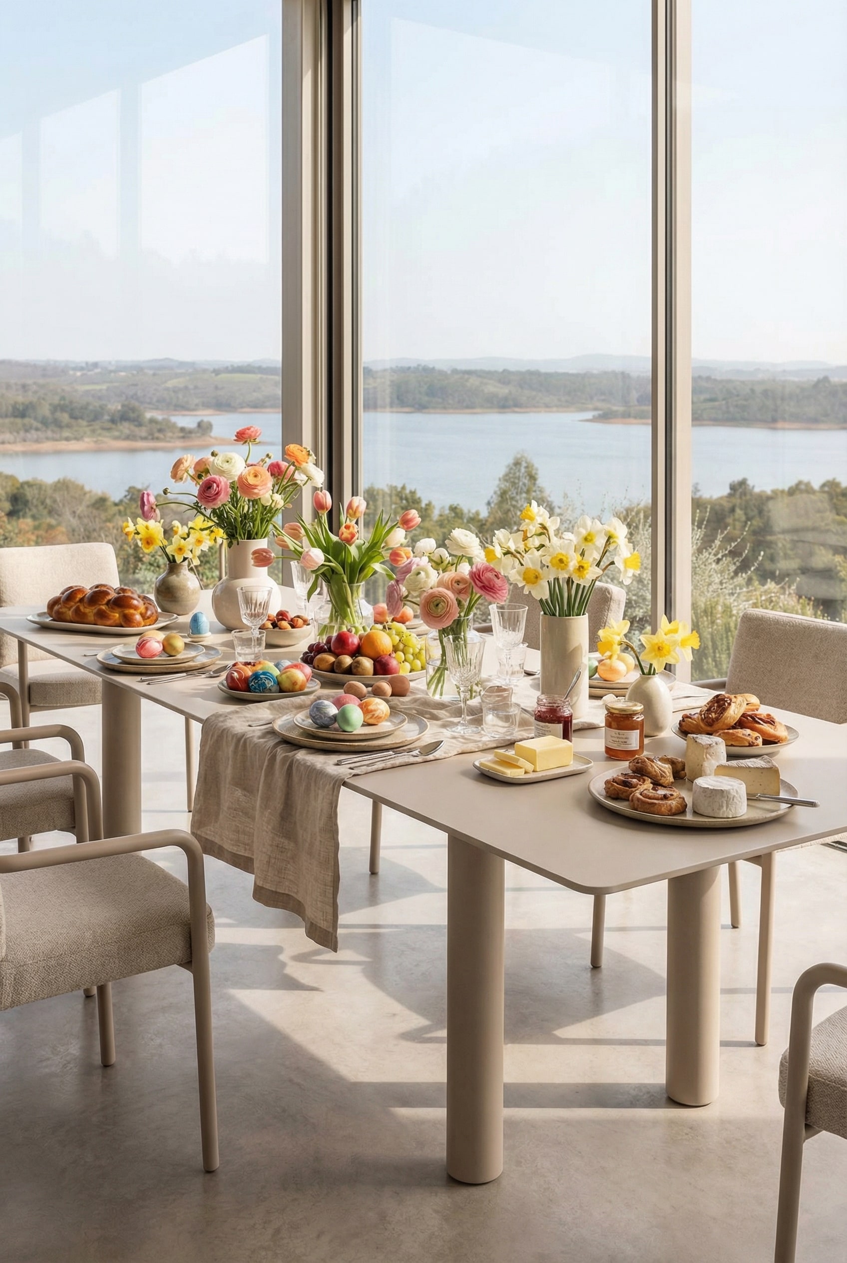 Hochwertiger minimalistischer Outdoor Esstisch auf einer hellen Terrasse
