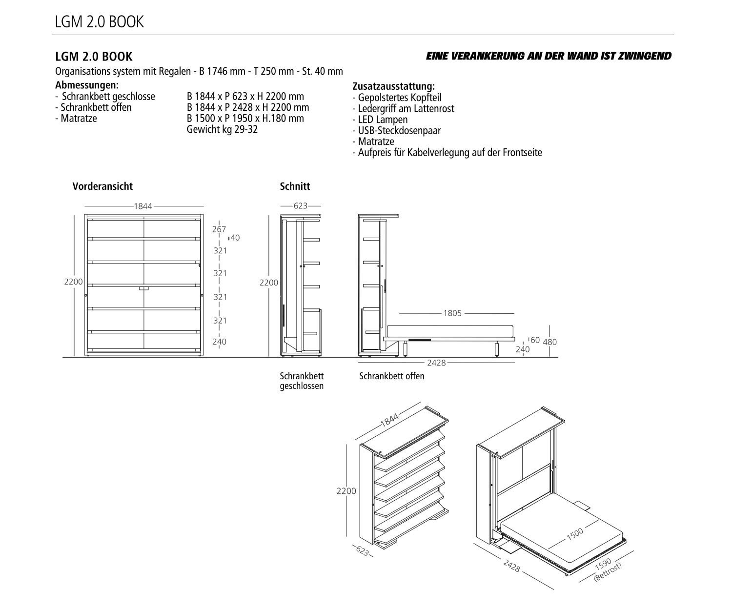 Clei Kledingkast bedden LGM 2 TV+ Tafel Clei Kledingkast bedden LGM 2 TV+ Tafel