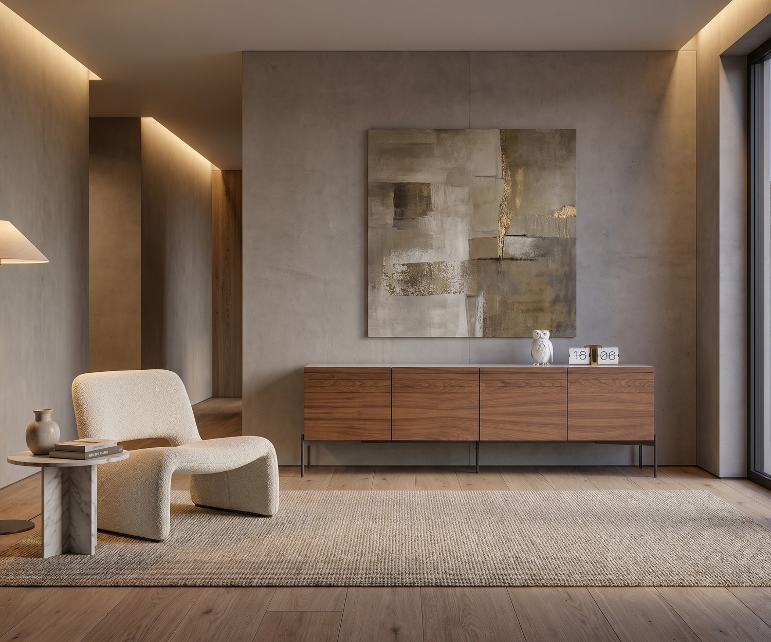 al2 o-rizon 003 design dressoir van notenhout al2 o-rizon 003 dressoir voor de woonkamer van noten houtfineer met dunne metalen pootjes in een minimalistische stijl.