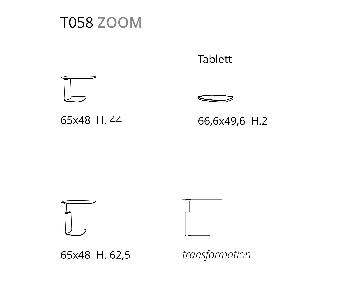 Bijzettafel in hoogte verstelbaar detail Bijzettafel in hoogte verstelbaar detail