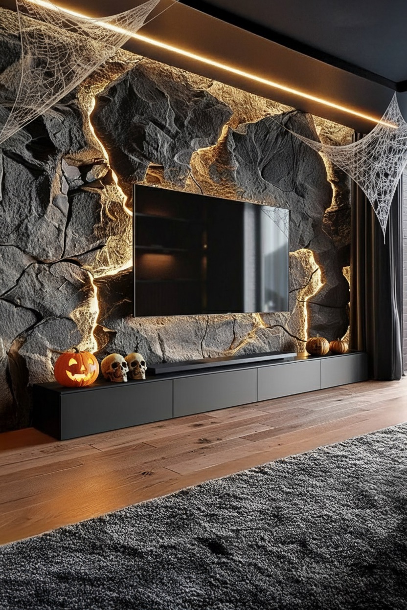 tv-dressoir-met-halloween-decoratie