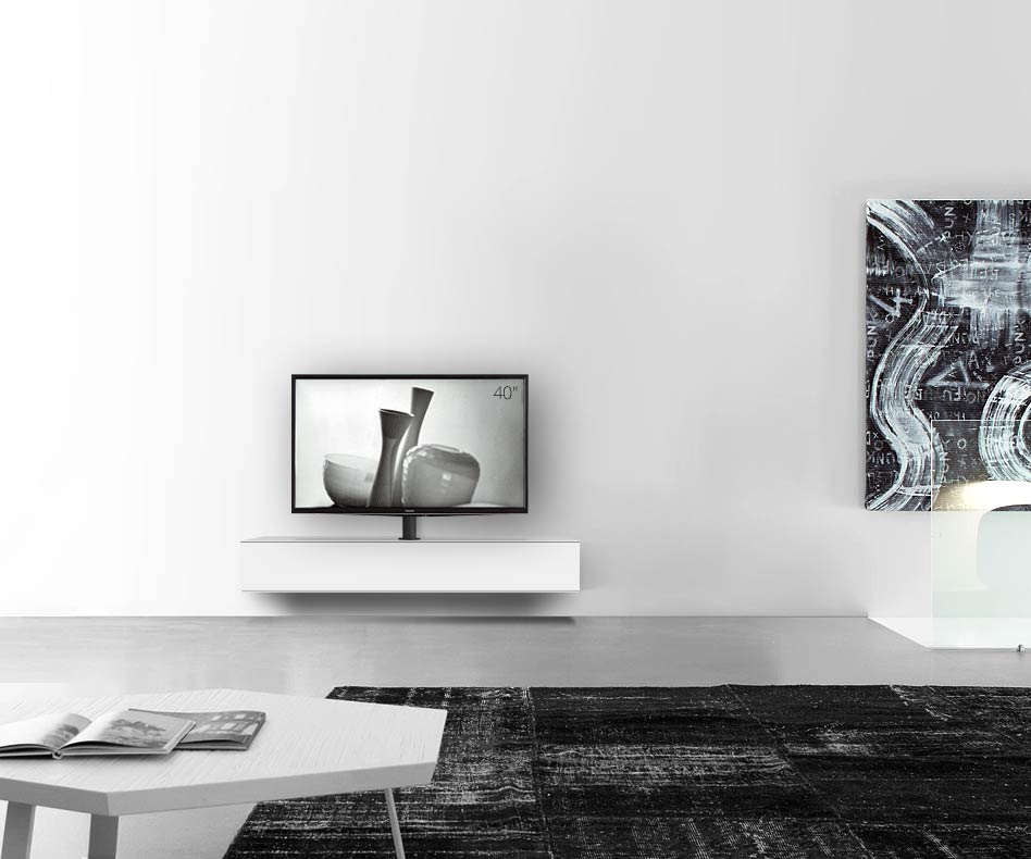 Design lowboard configurator met TV-bevestiging wandbreedte 150 24 45 midden mat wit Design lowboard configurator met TV-bevestiging wandbreedte 150 24 45 midden mat wit
