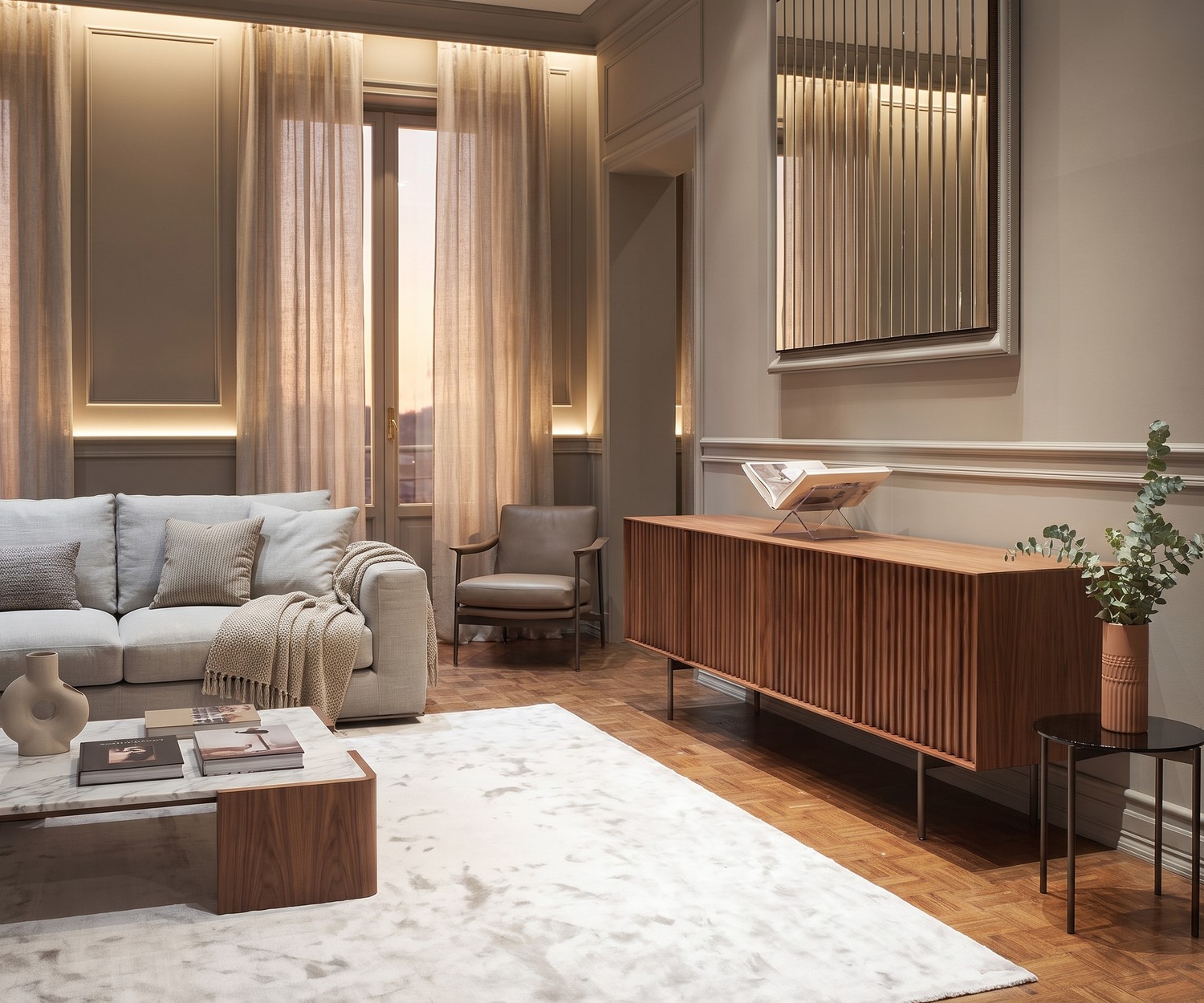 al2 ka-bera 003 A design dressoir van walnoot al2 ka-bera 003 A design dressoir van walnoothout voor de woonkamer met lamellendeuren in moderne Italiaanse stijl
