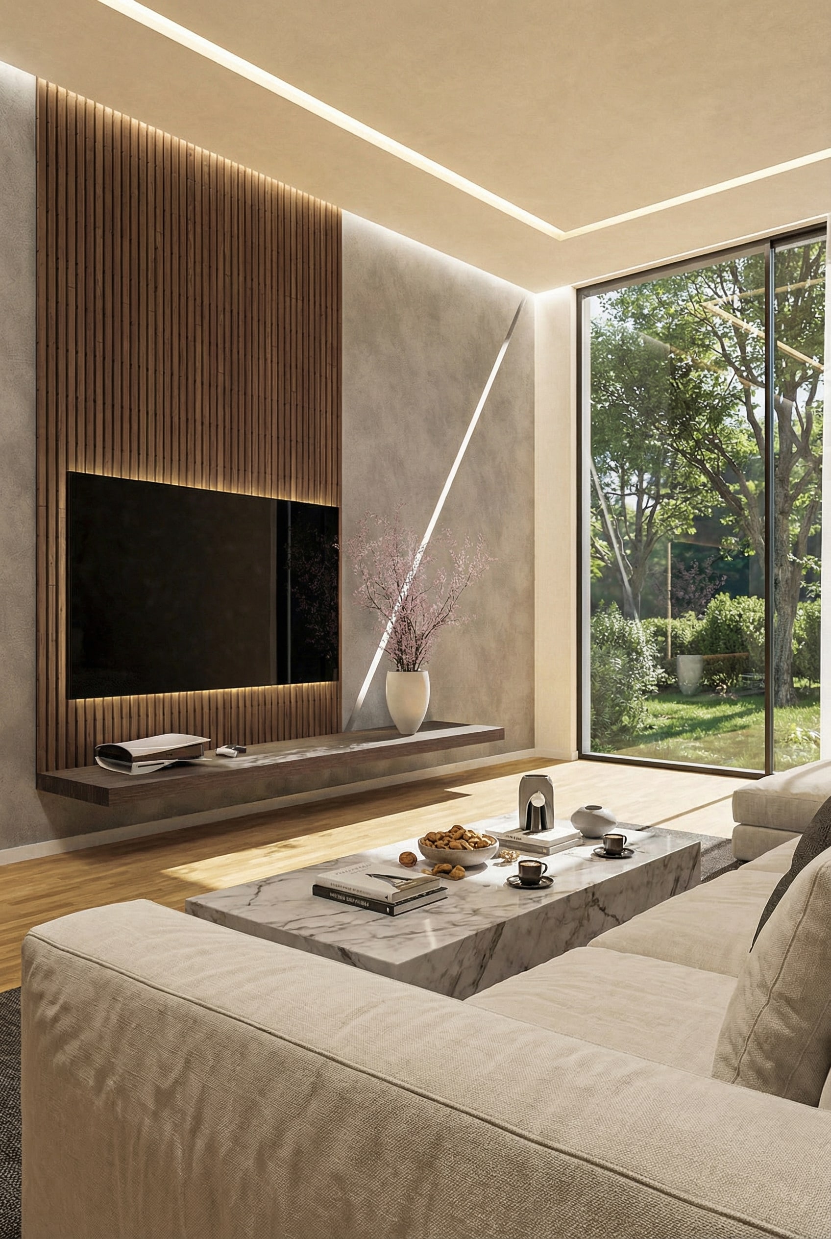 TV Wandboard met elegante houten achtergrondplaat TV Wandboard met elegante houten achtergrondplaat