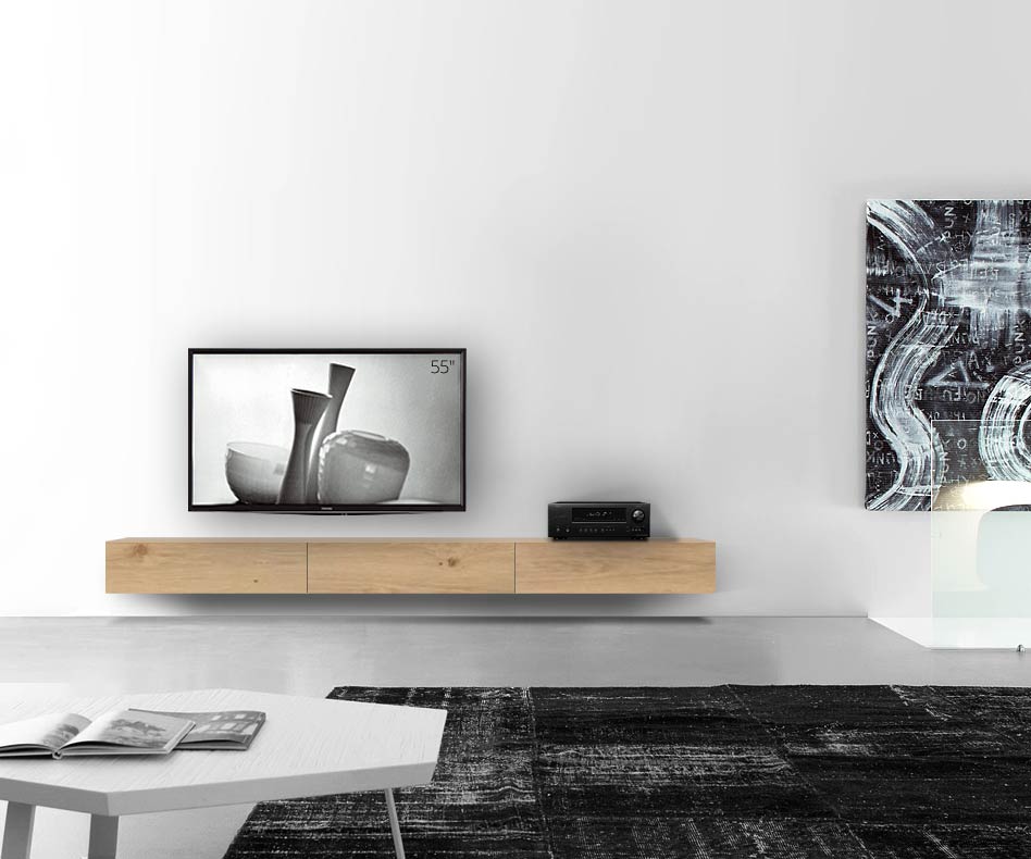 Livitalia Houten design lowboard configurator wand 270 cm 24 cm 56 cm licht eiken Livitalia Houten design lowboard configurator wand 270 cm 24 cm 56 cm licht eiken