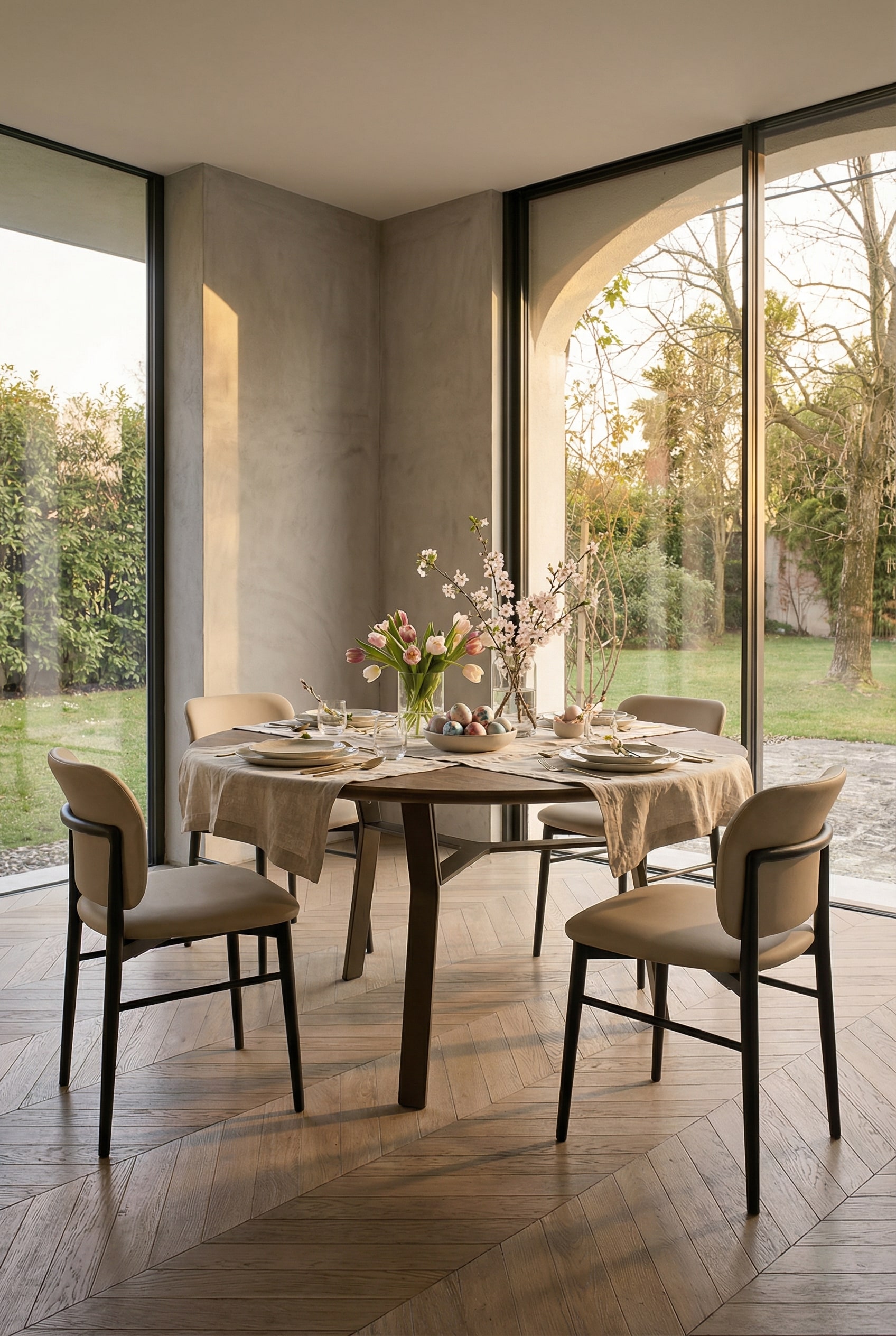 Livitalia Iron eettafel met massief houten blad en filigraan metalen onderstel in de moderne eetkamer Livitalia Iron eettafel met massief houten blad en filigraan metalen onderstel in de moderne eetkamer