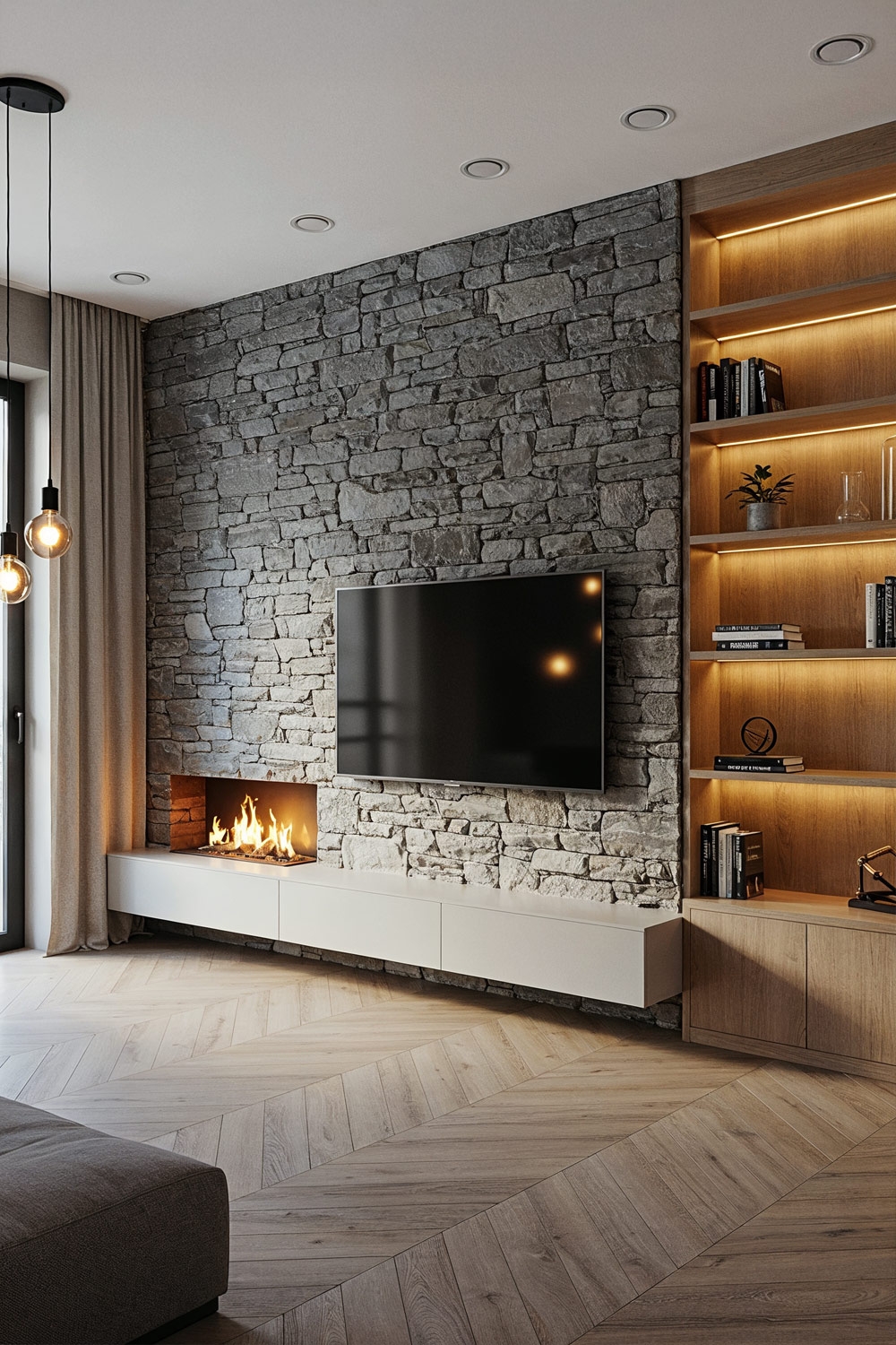 wandrek-met-verlichting-en-gevuld-met-verschillende-decoraties