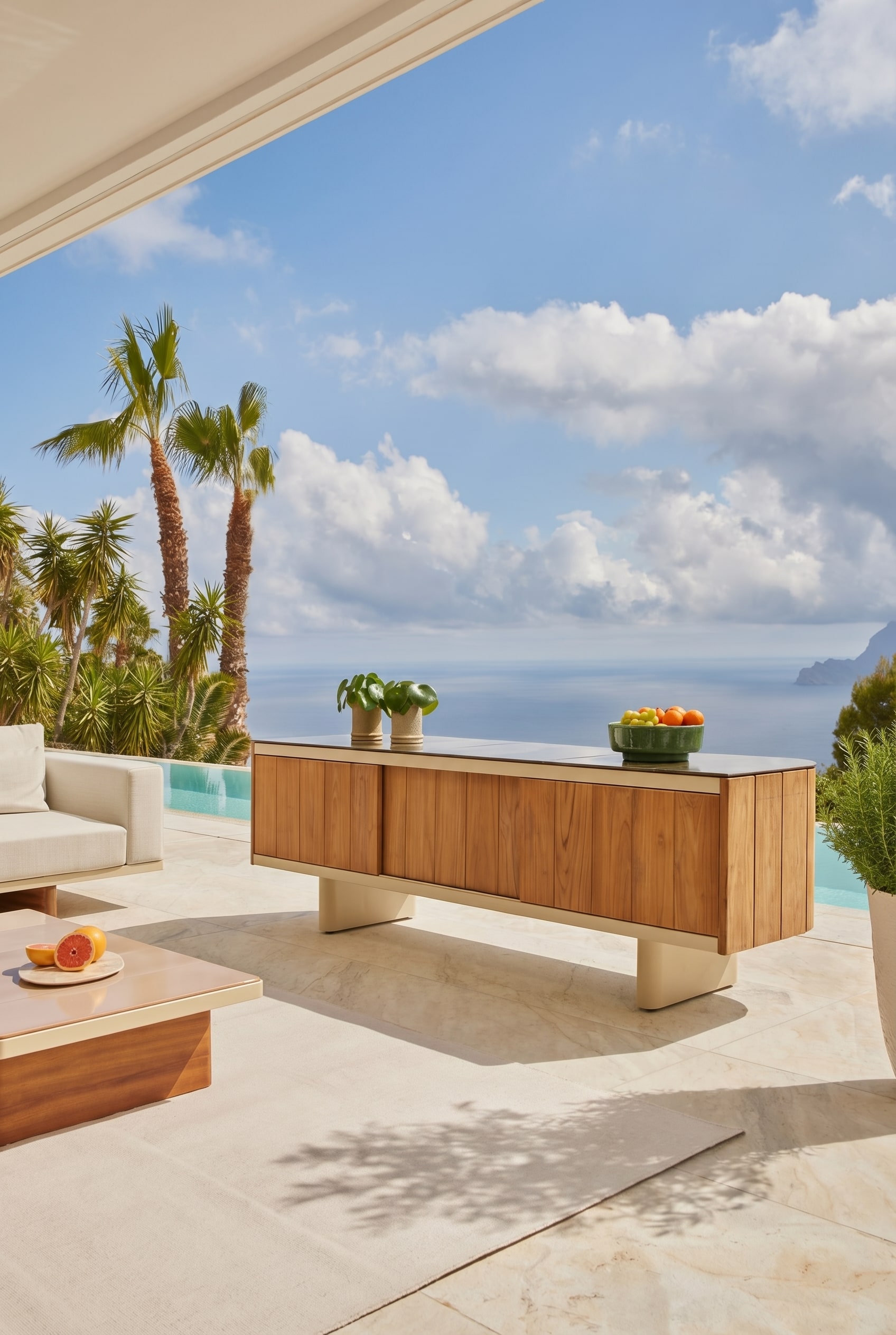 Weerbestendig dressoir voor buiten van edel hout