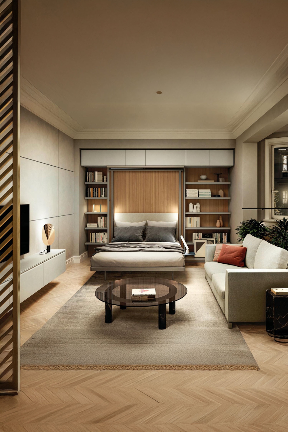 modern-ingerichte-kamer-met-kastbed-tv-wandcommode-bank-en-salontafel
