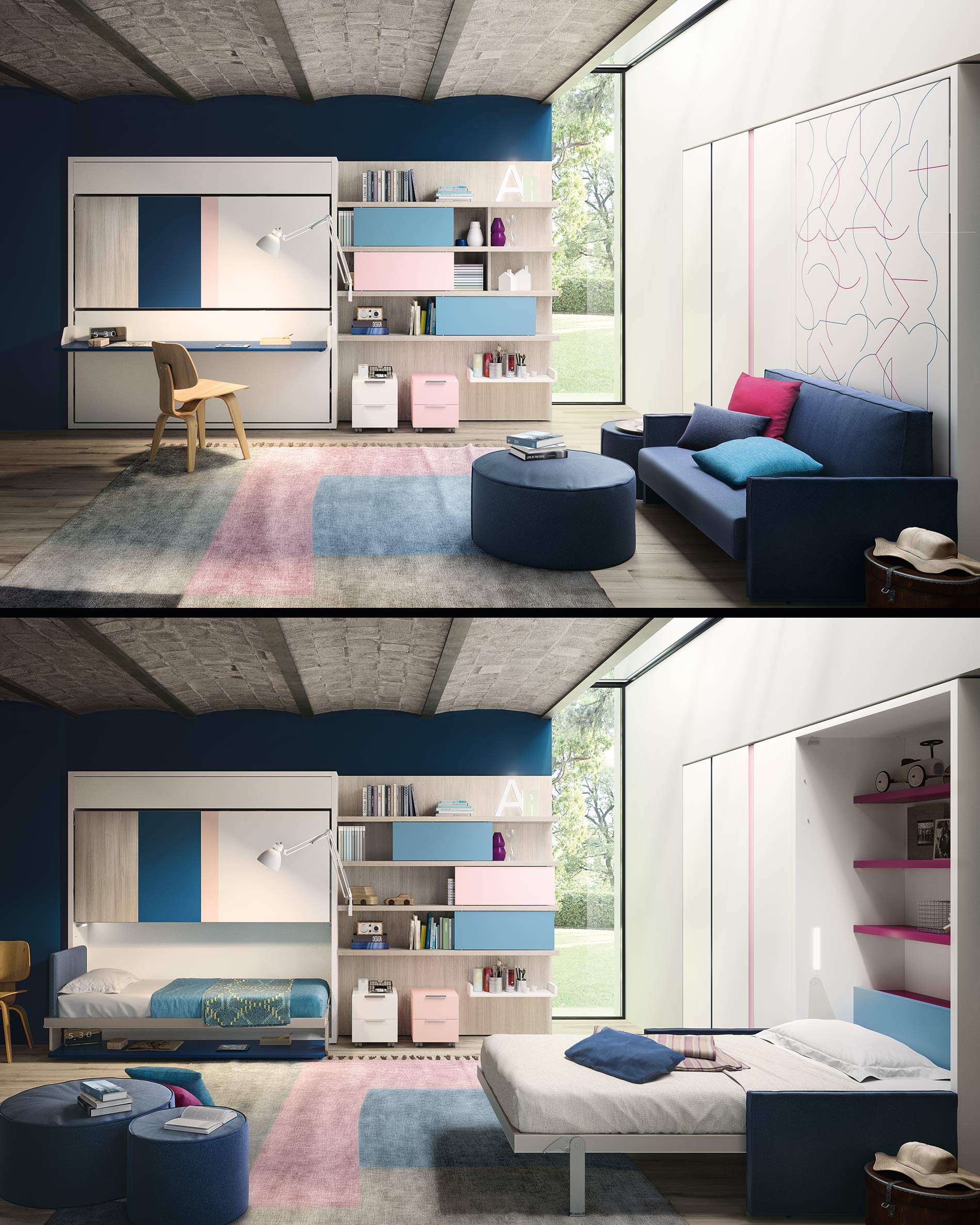 jeugdkamer opklapbed kledingkast Clei Kali Duo Board Altea 120 BookSofa